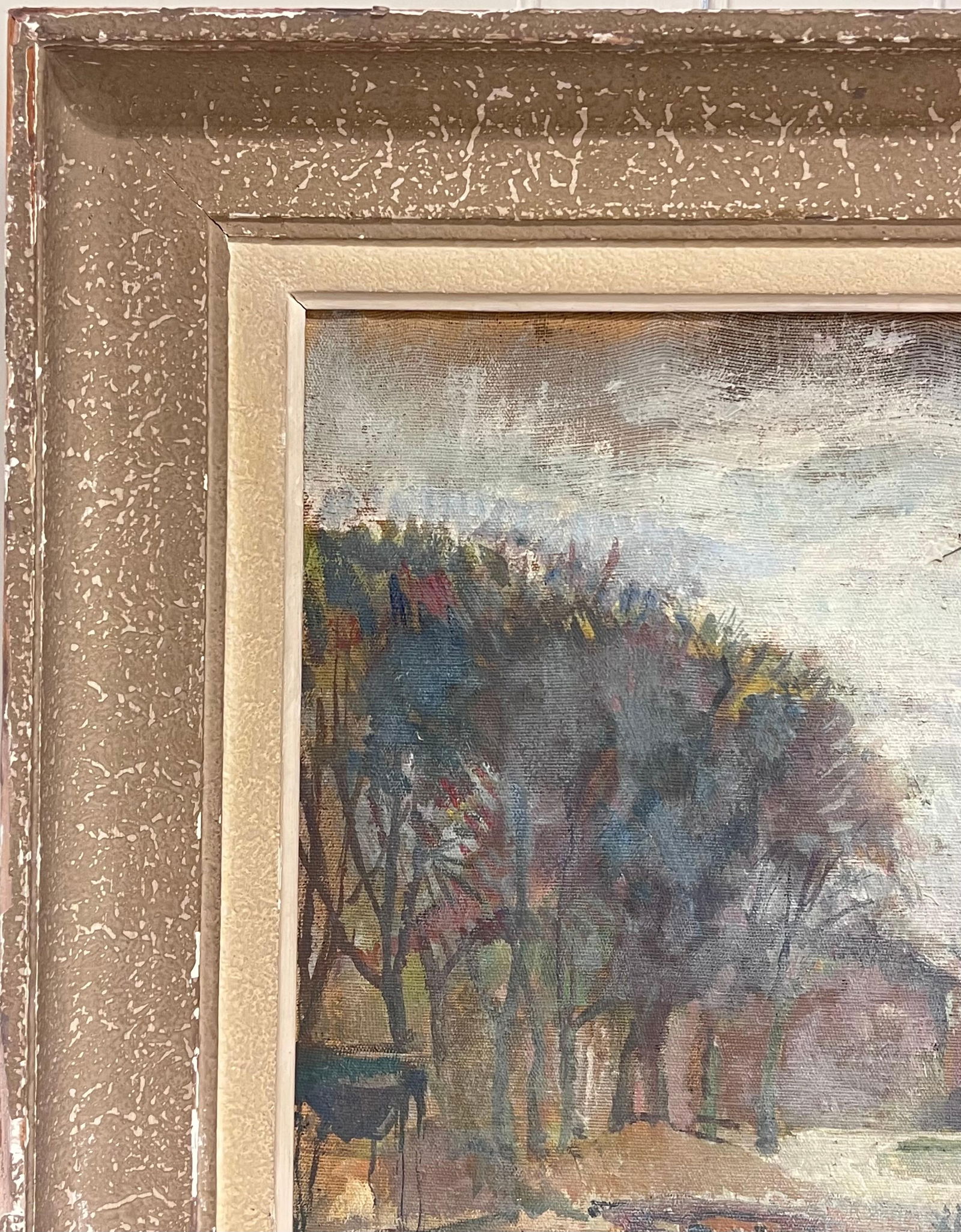 1940's French Impressionist Signed Oil Atmospheric Moody River Scene & Boats 1940's - 6