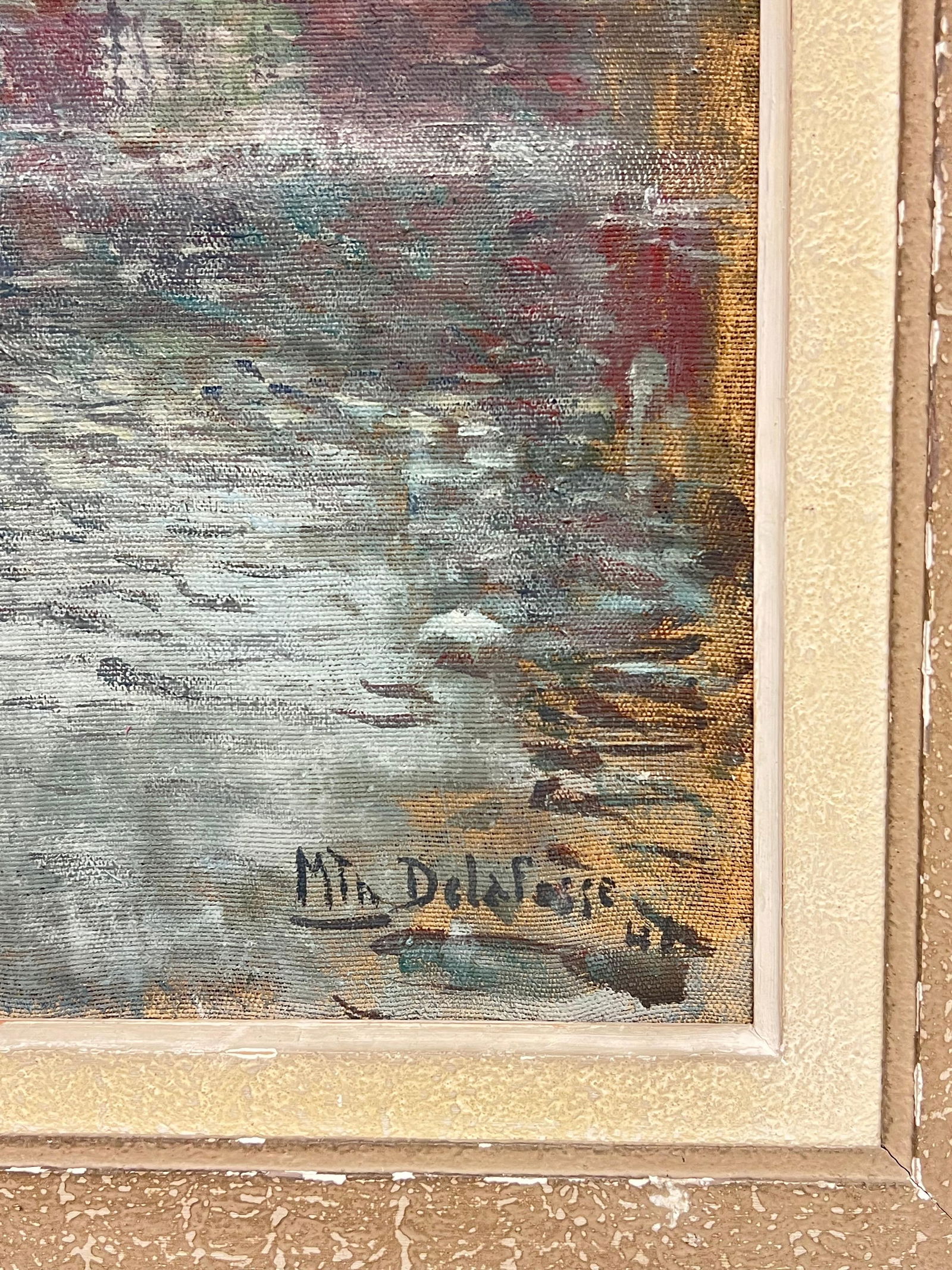 1940's French Impressionist Signed Oil Atmospheric Moody River Scene & Boats 1940's - 10