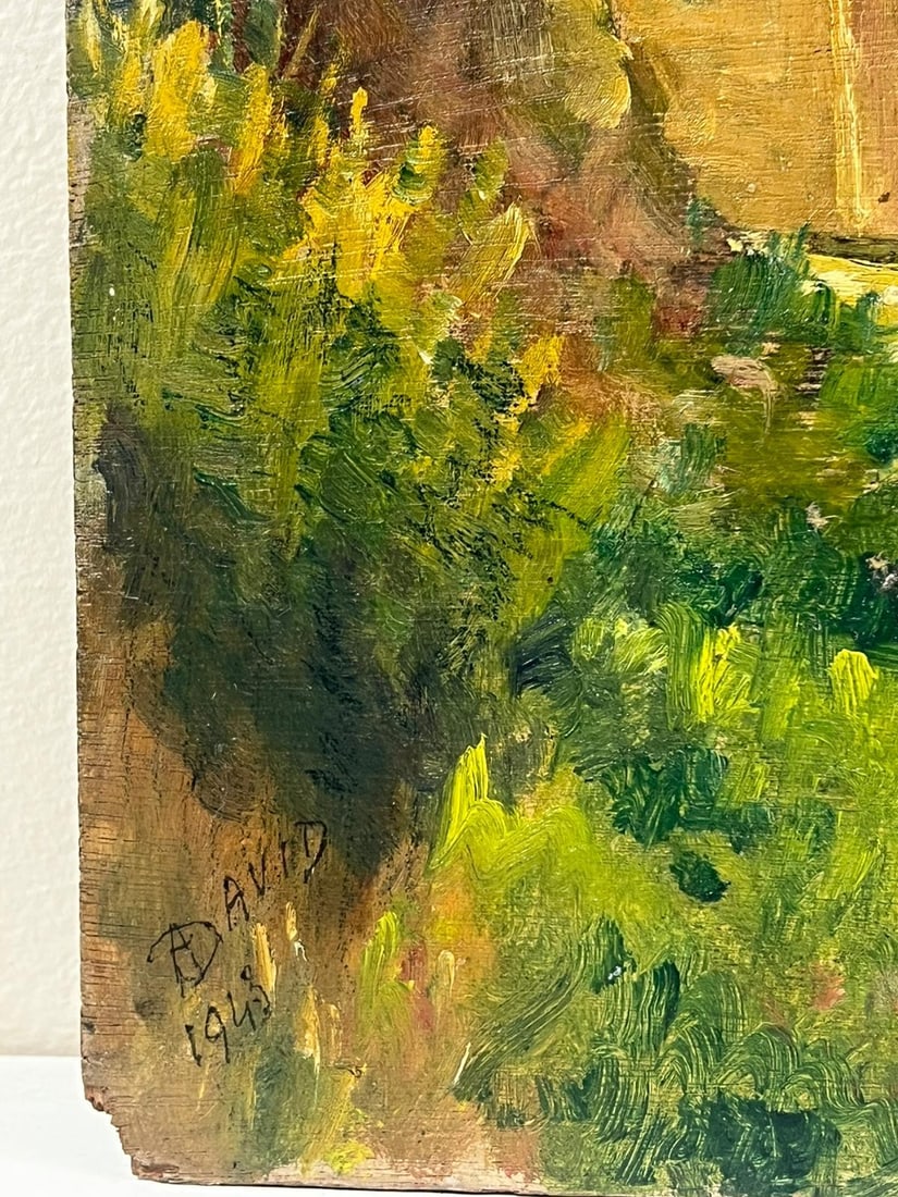 1940's French Impressionist Signed Oil Green Fields Village Lane Old Houses 1948 - 6