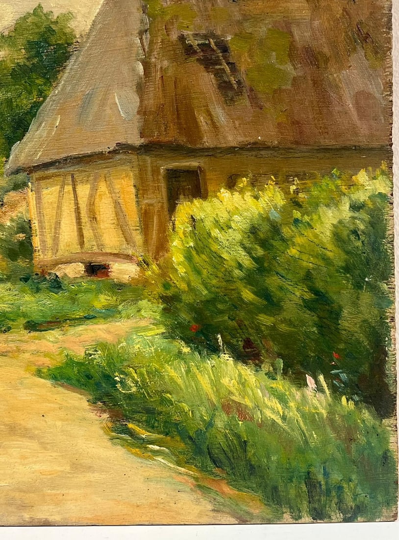 1940's French Impressionist Signed Oil Green Fields Village Lane Old Houses 1948 - 7