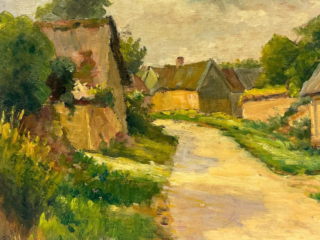 1940's French Impressionist Signed Oil Green Fields Village Lane Old Houses 1948 - 8