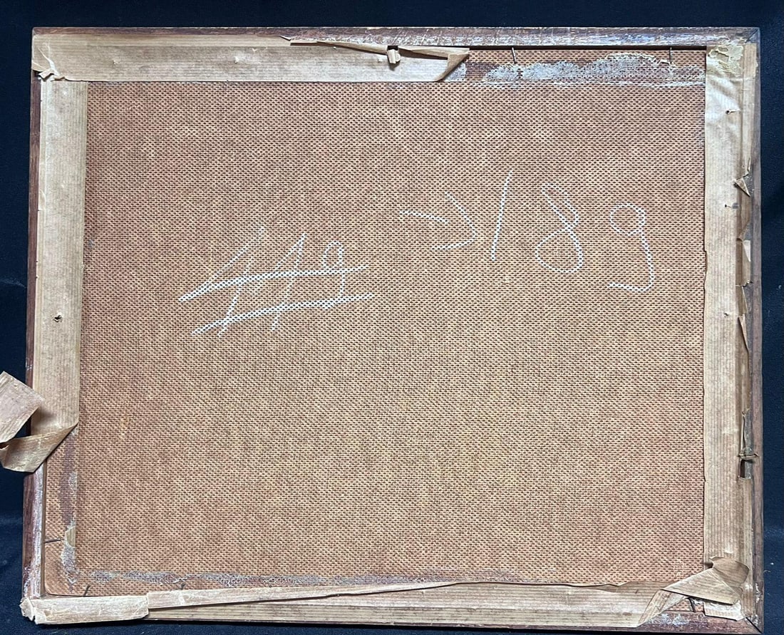 1940's French Impressionist Signed Oil Painting Busy Landscape with Bridge 1940's - 5