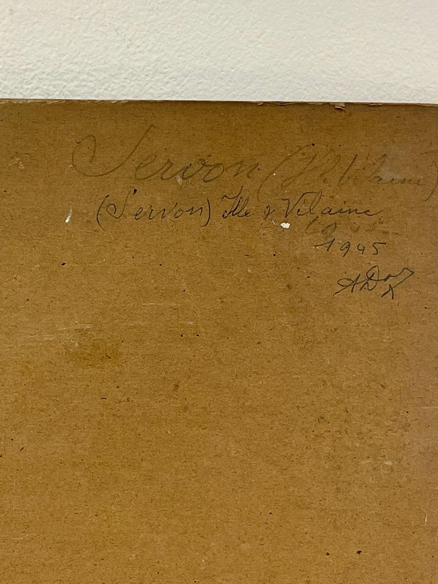 1940's French Impressionist Signed Oil Wheatsheaves in Village Harvest Field 1945 - 11