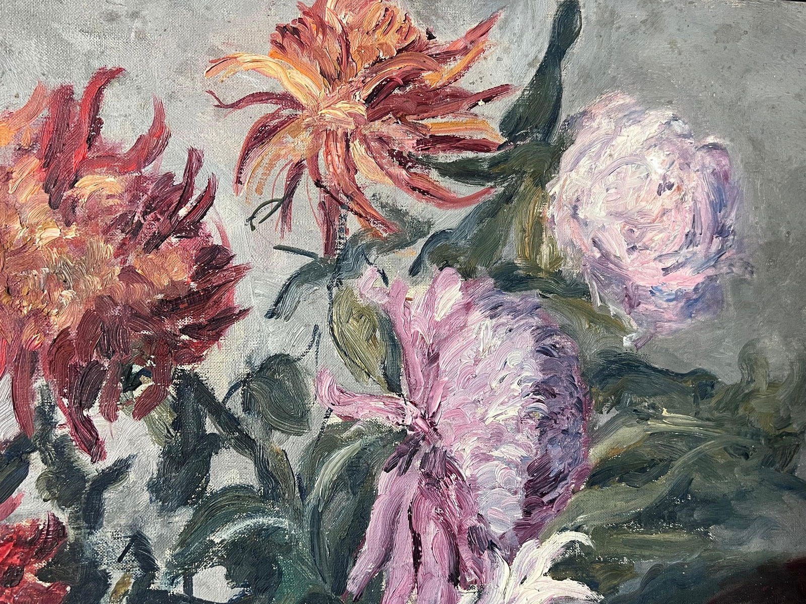 1940's French Post-Impressionist Oil Painting Beautiful Bunch of Flowers 1940's - 7