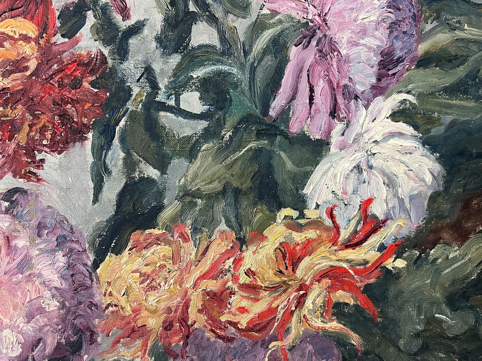 1940's French Post-Impressionist Oil Painting Beautiful Bunch of Flowers 1940's - 8
