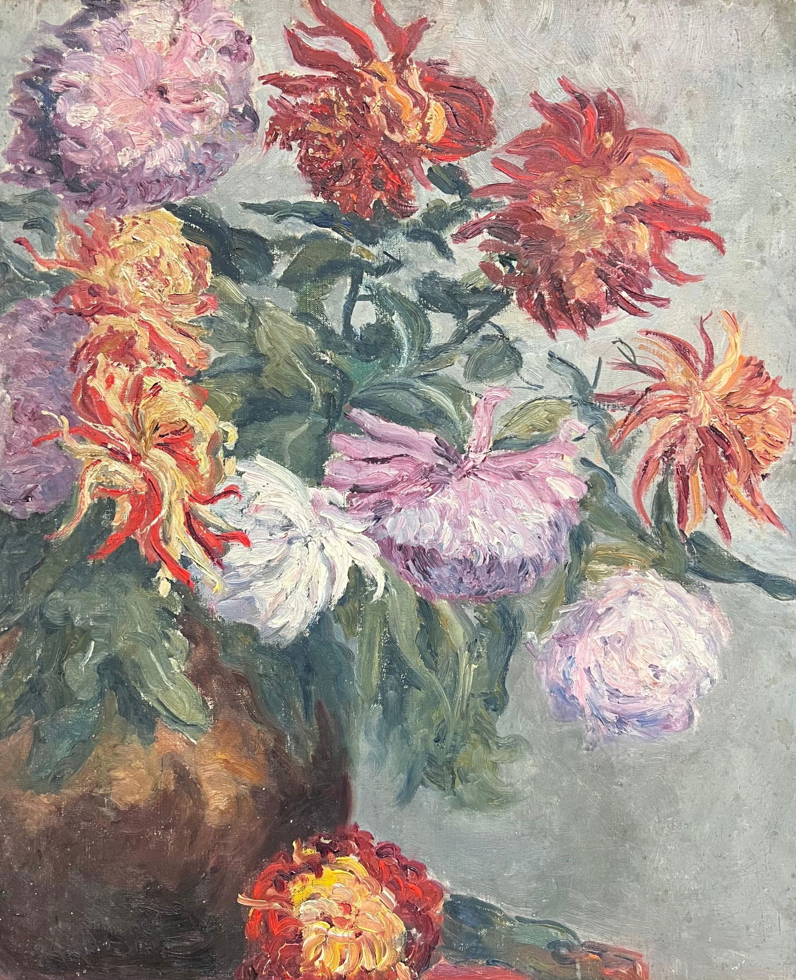 1940's French Post-Impressionist Oil Painting Beautiful Bunch of Flowers 1940's - 11