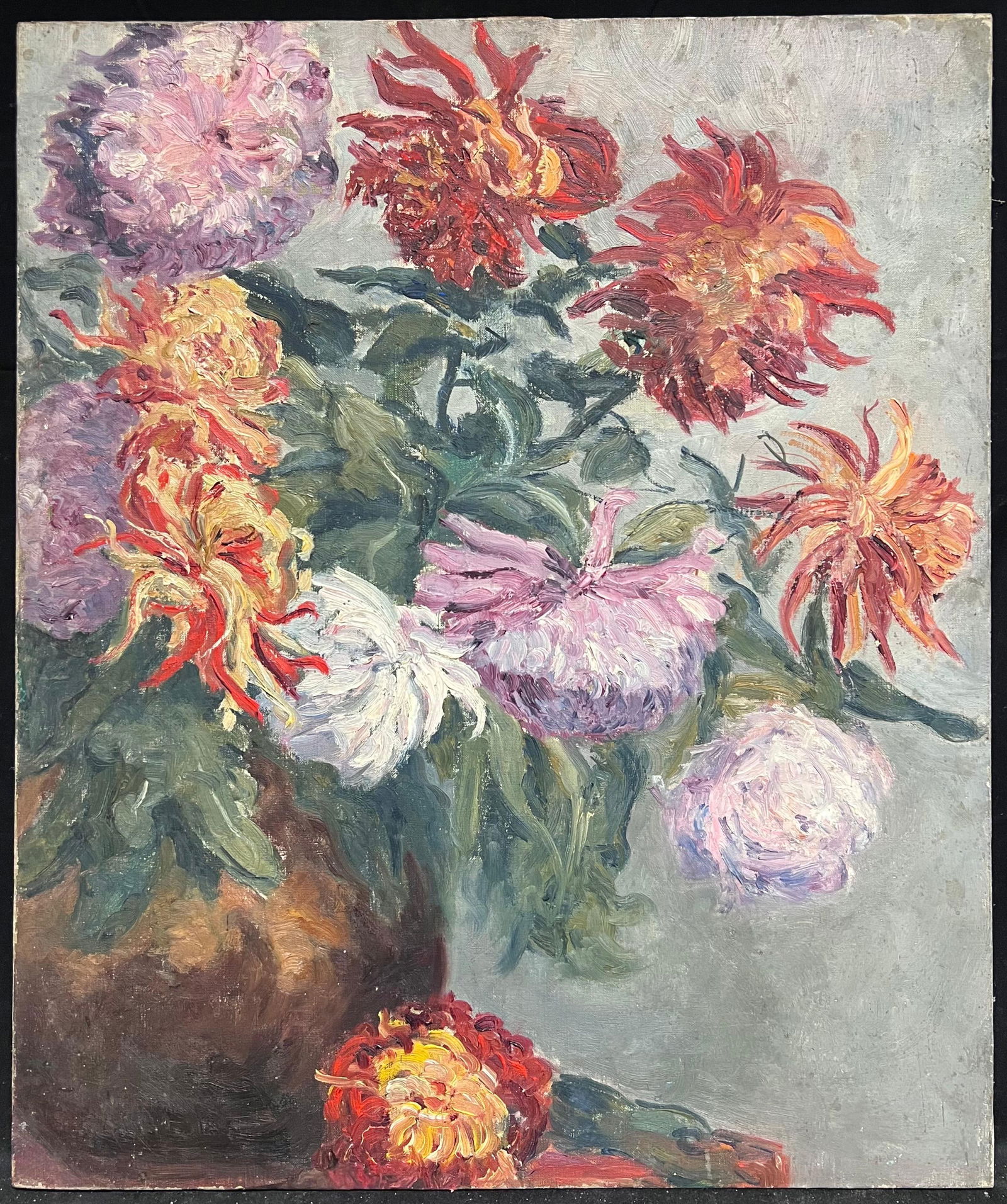 1940's French Post-Impressionist Oil Painting Beautiful Bunch of Flowers 1940's - 12