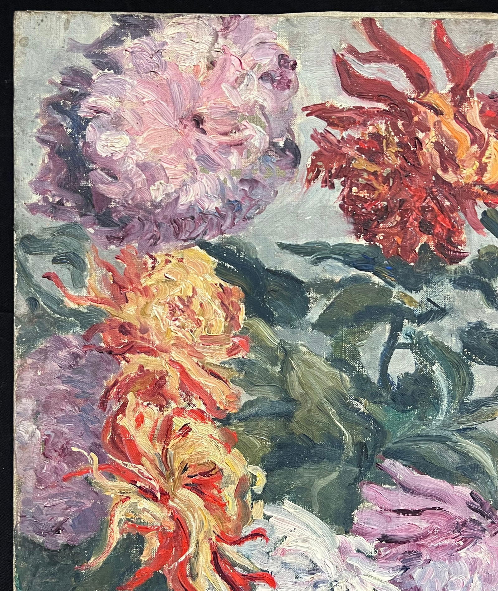 1940's French Post-Impressionist Oil Painting Beautiful Bunch of Flowers 1940's - 5