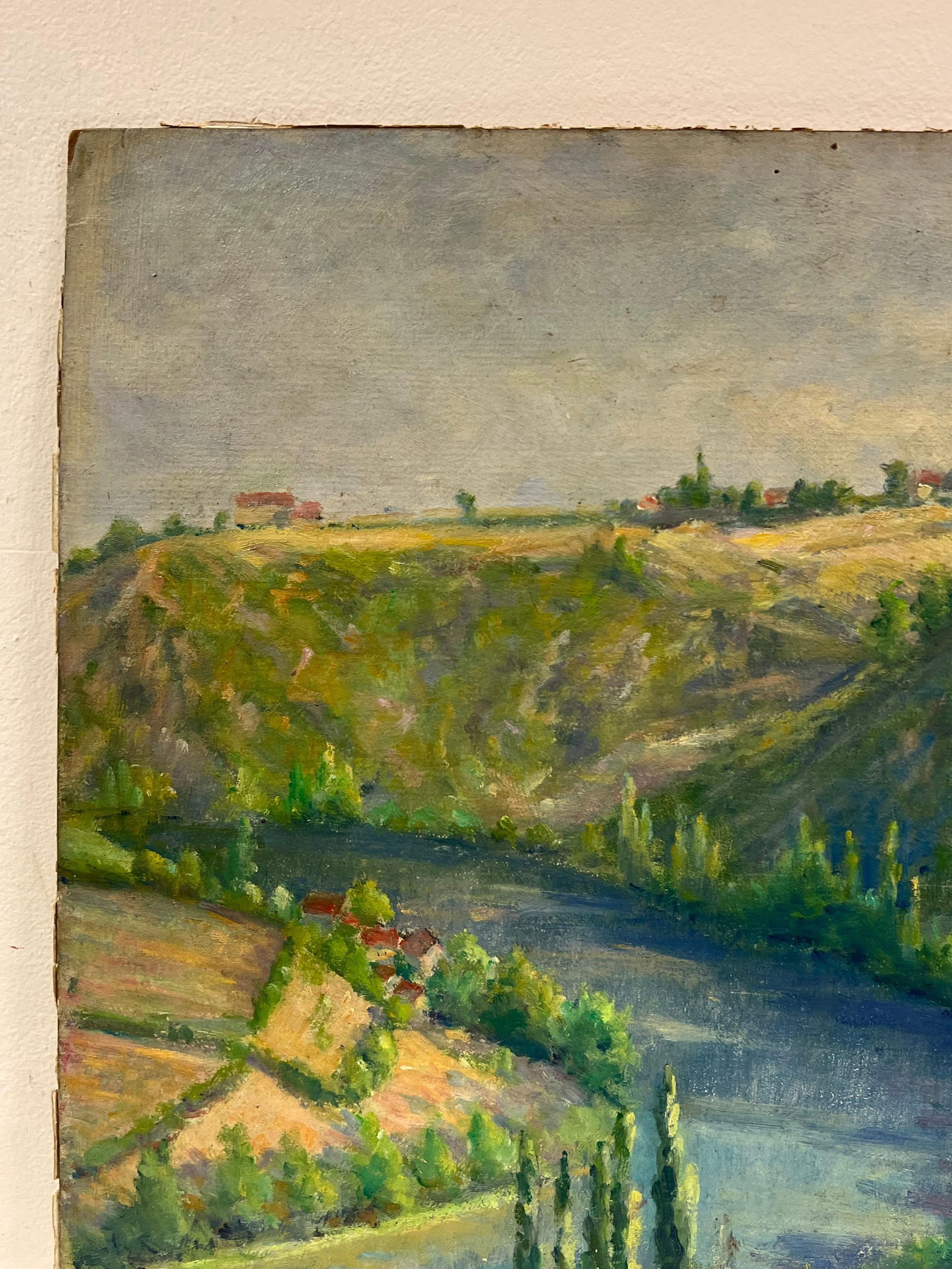 1940's French River Valley Lush Green Colors Signed Oil Painting 1949 - 6