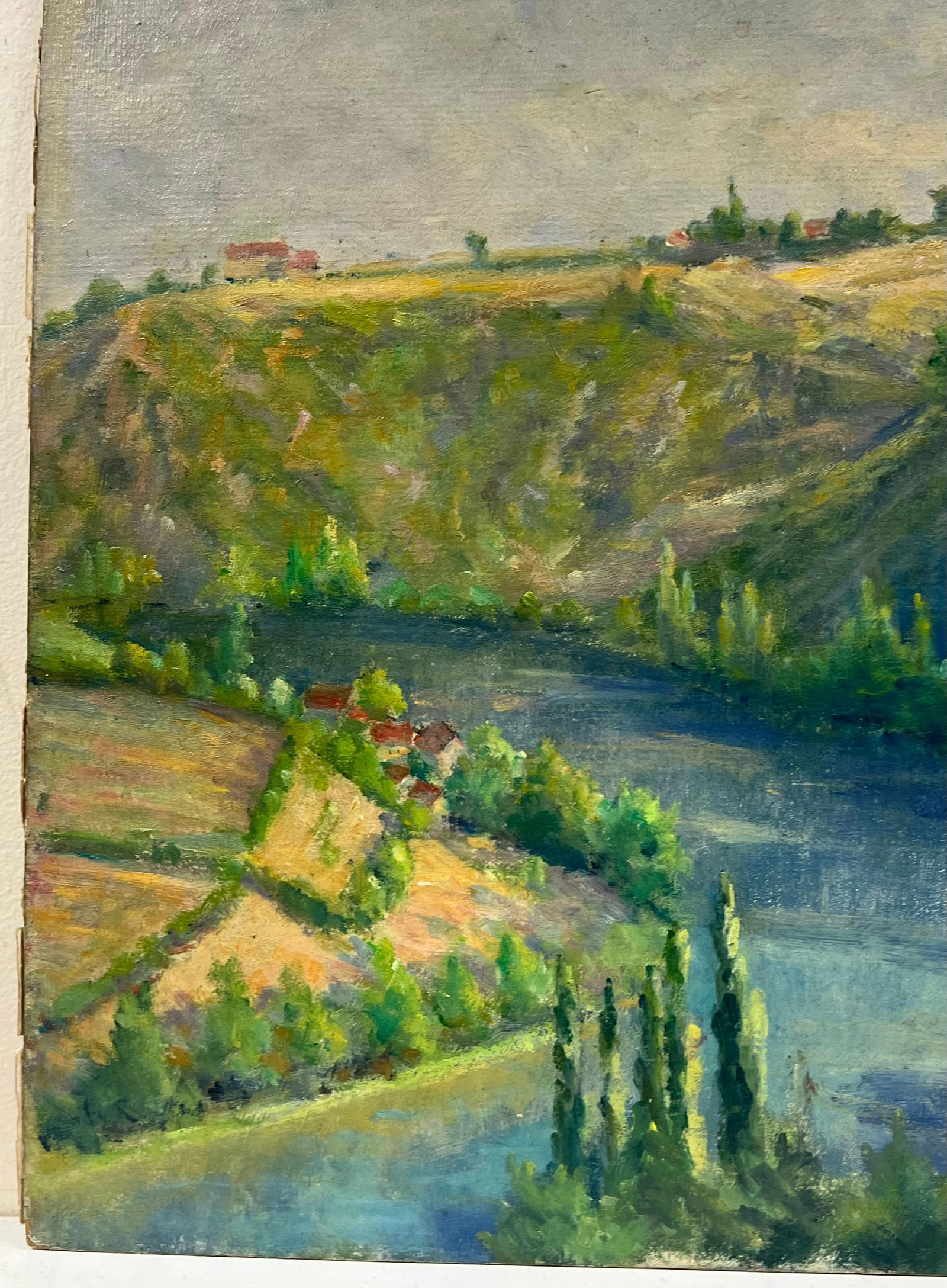 1940's French River Valley Lush Green Colors Signed Oil Painting 1949 - 8