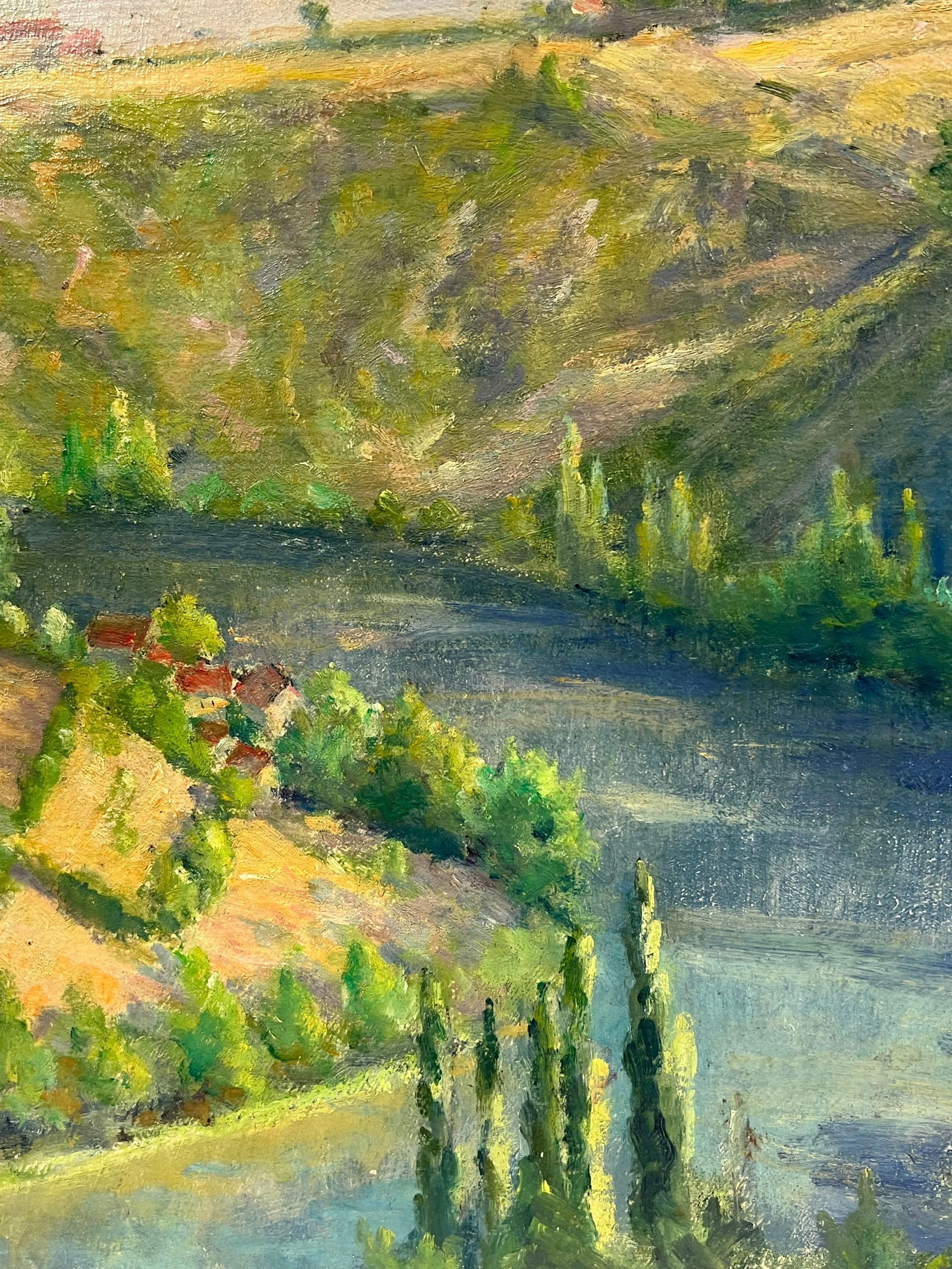1940's French River Valley Lush Green Colors Signed Oil Painting 1949 - 5