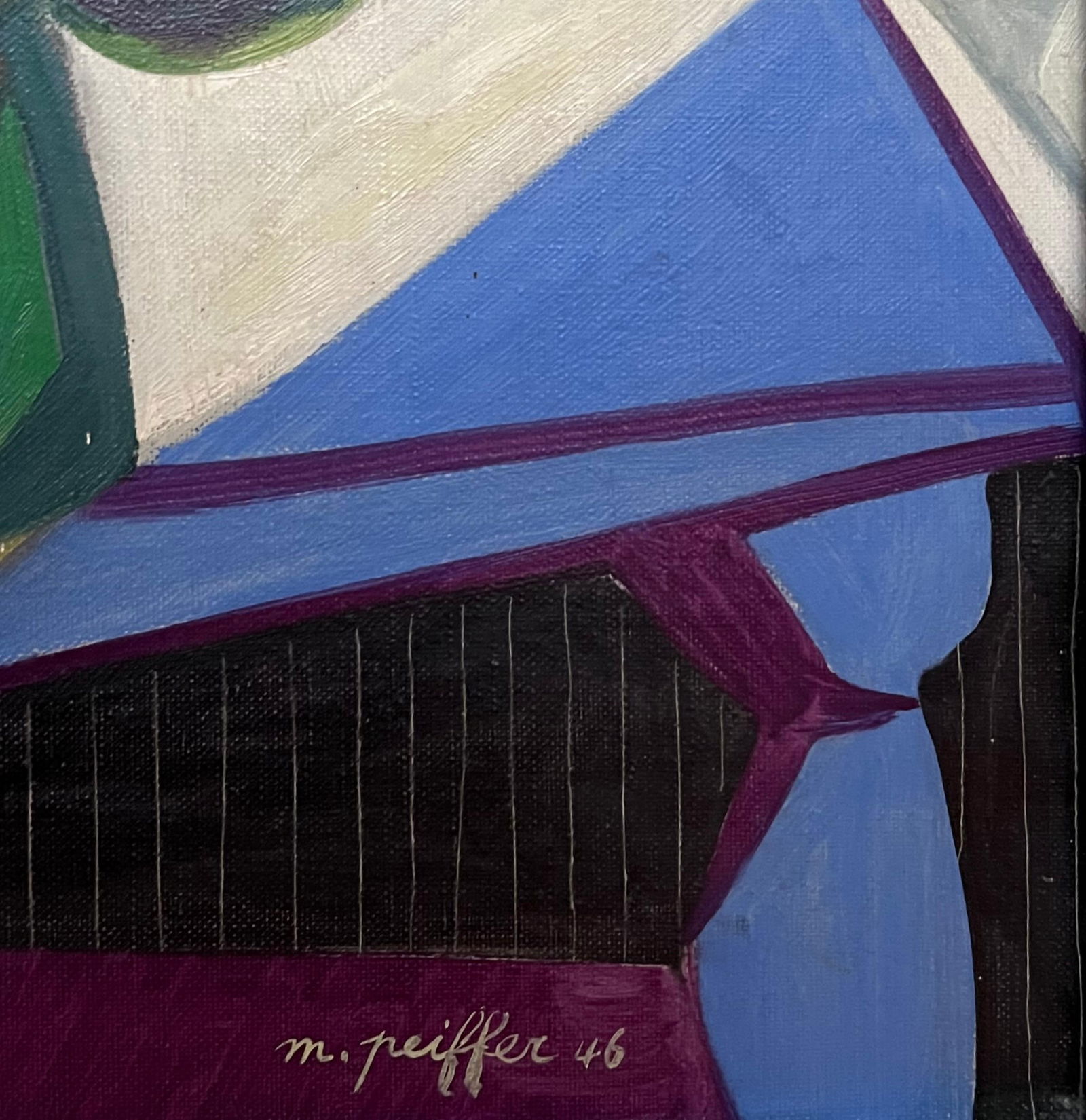 1940s French Fauvist Modernist Still Life Flowers on Table Interior Oil Painting 1946 - 9