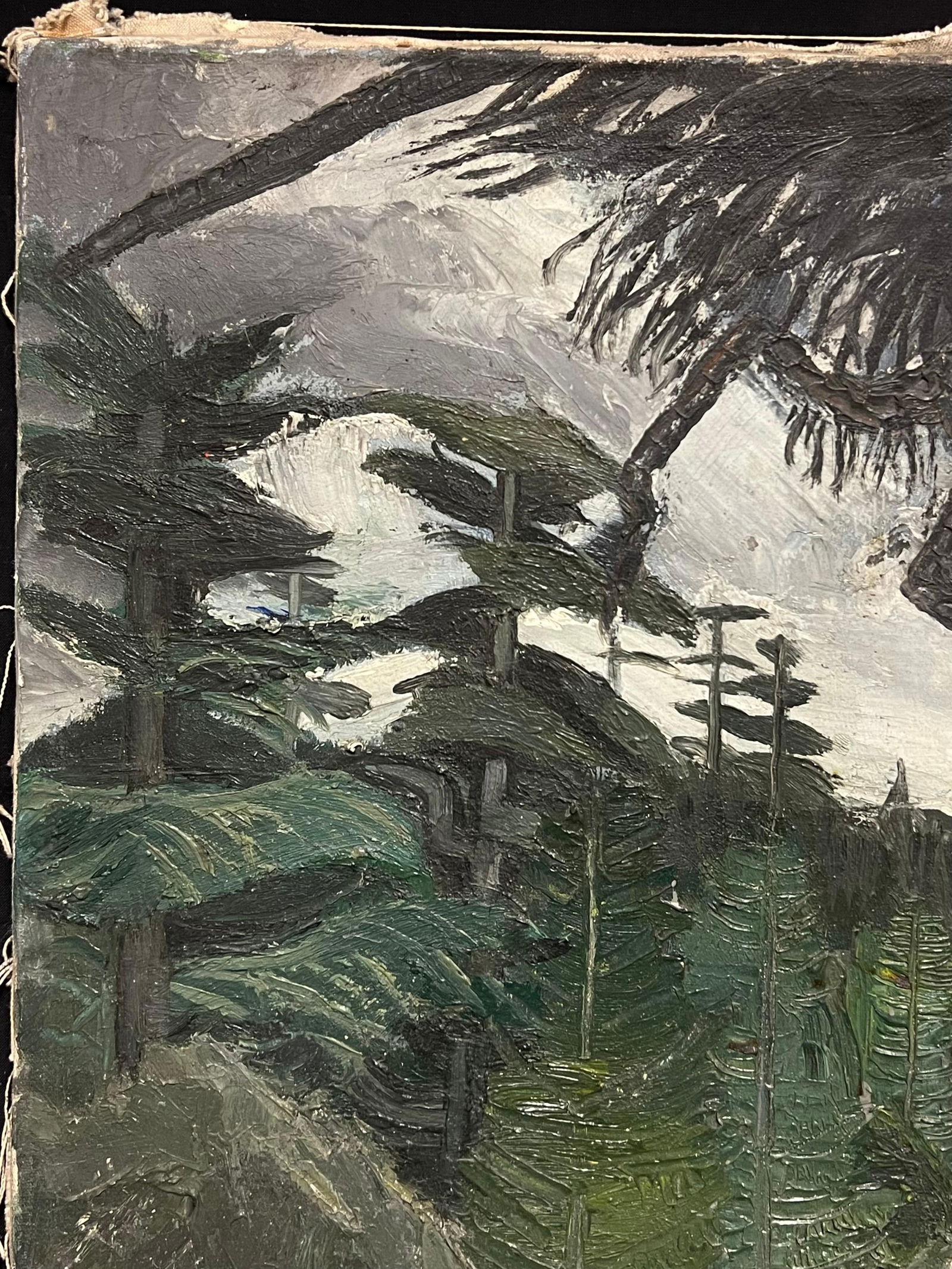 1940s French Moody Grey Green Forest Landscape French Expressionist Oil Painting 1940's - 6