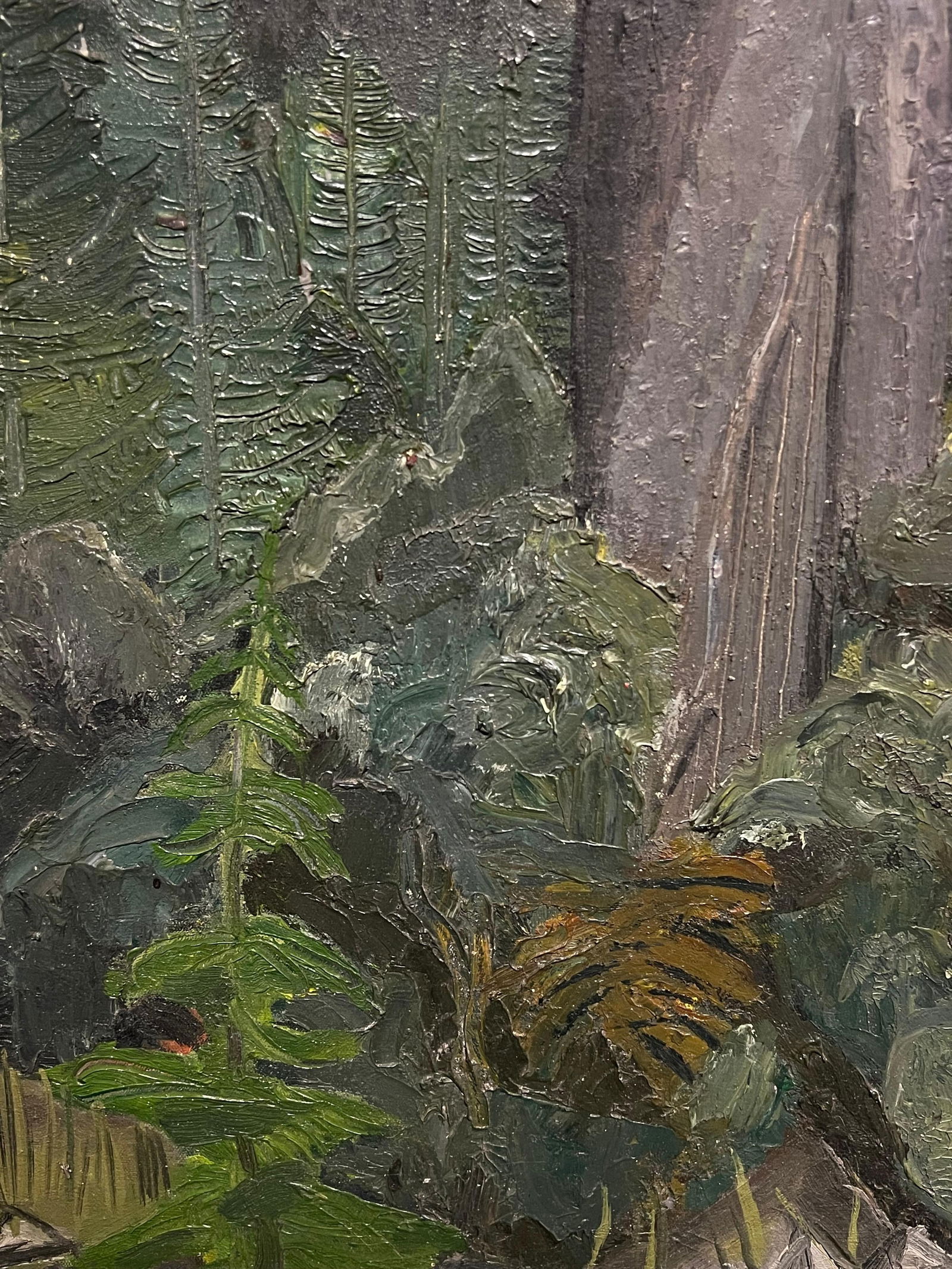 1940s French Moody Grey Green Forest Landscape French Expressionist Oil Painting 1940's - 8