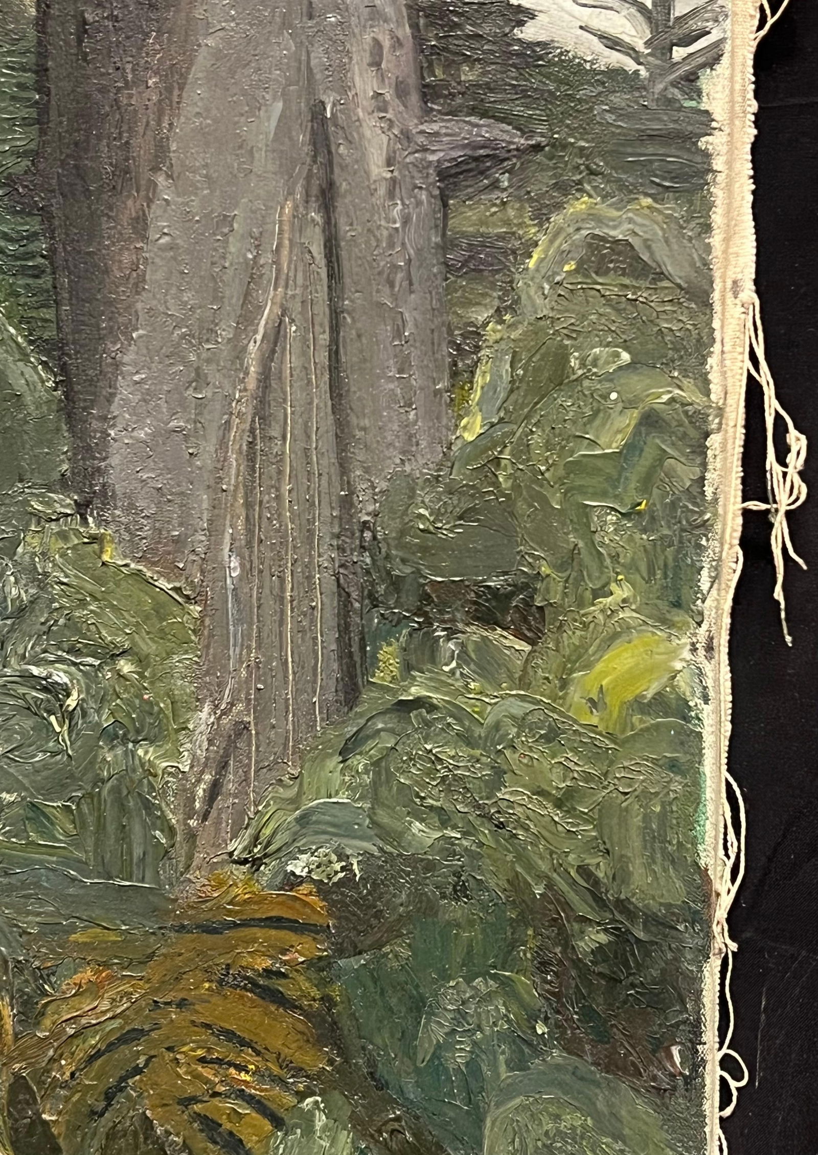 1940s French Moody Grey Green Forest Landscape French Expressionist Oil Painting 1940's - 10