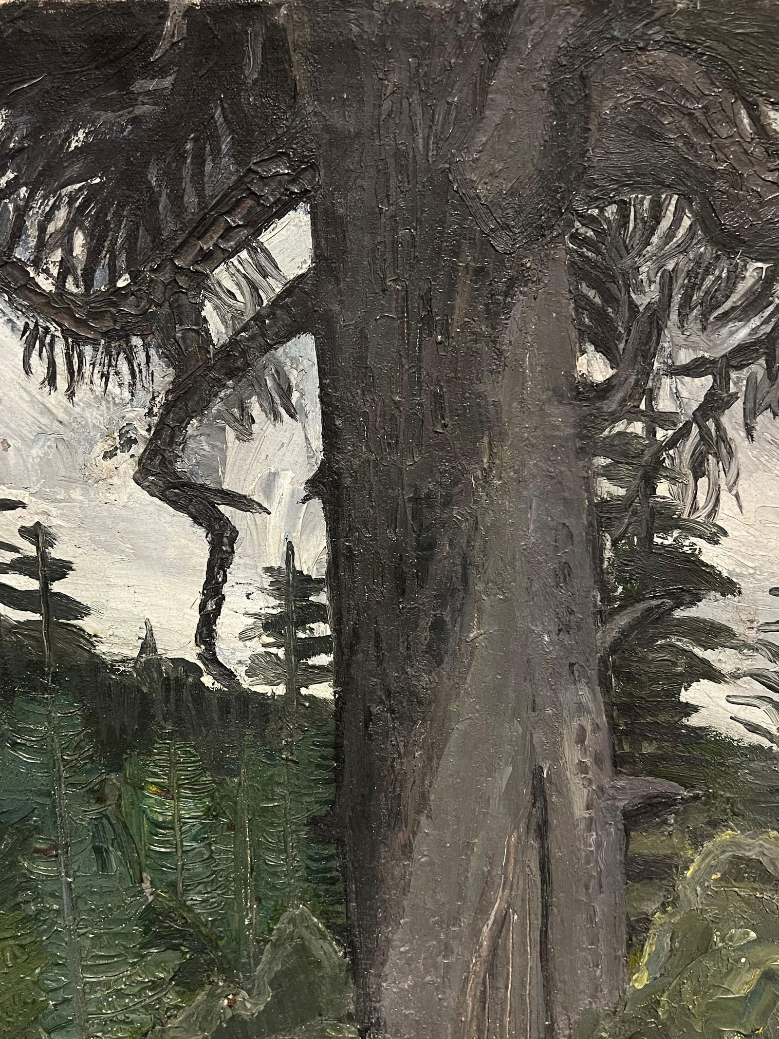 1940s French Moody Grey Green Forest Landscape French Expressionist Oil Painting 1940's - 5
