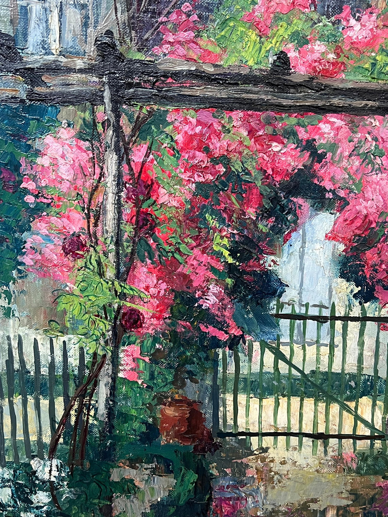 1950's Colorful French Impressionist Flower Garden Archway Signed Impressionist 1950's - 8