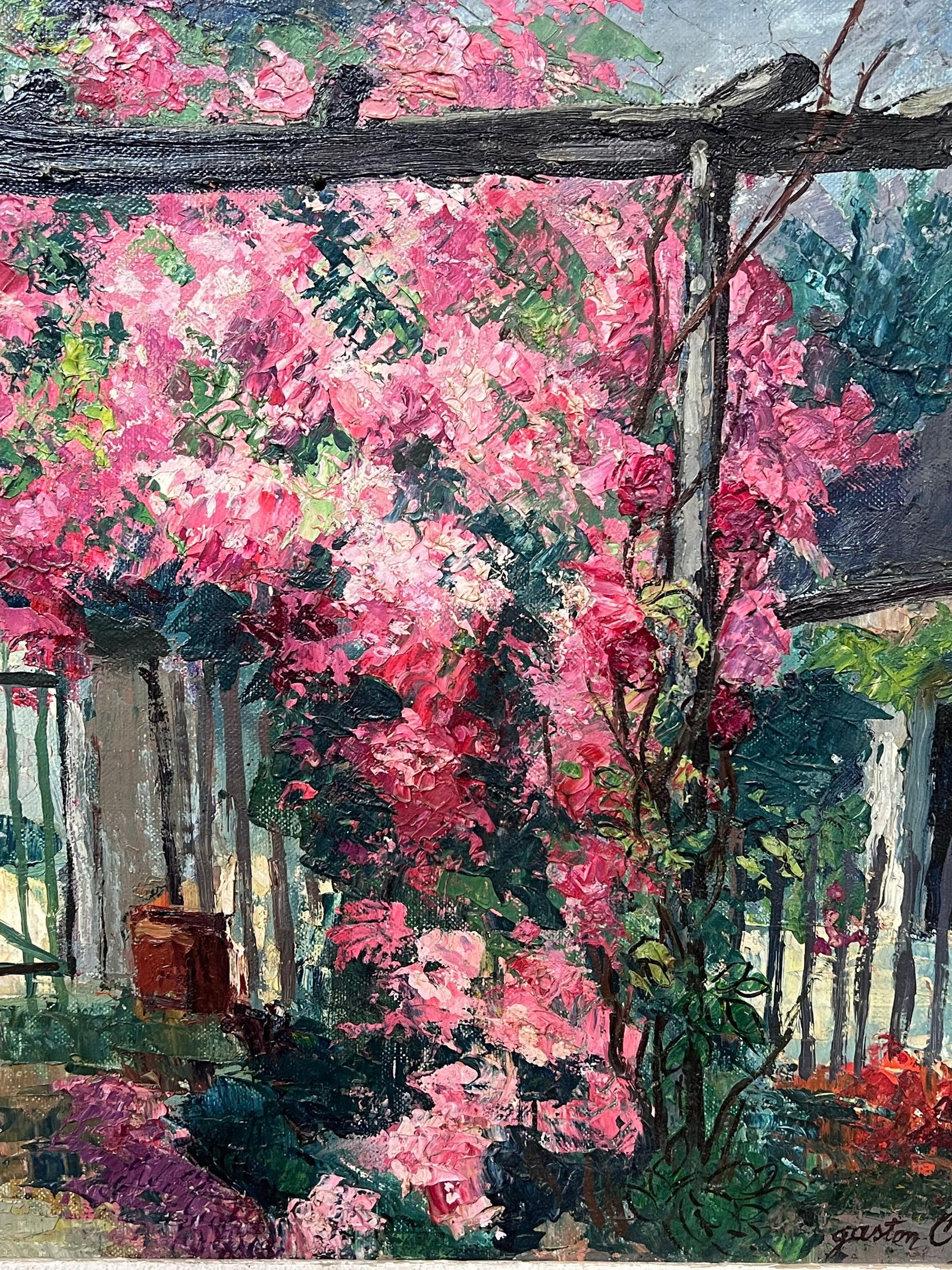 1950's Colorful French Impressionist Flower Garden Archway Signed Impressionist 1950's - 10