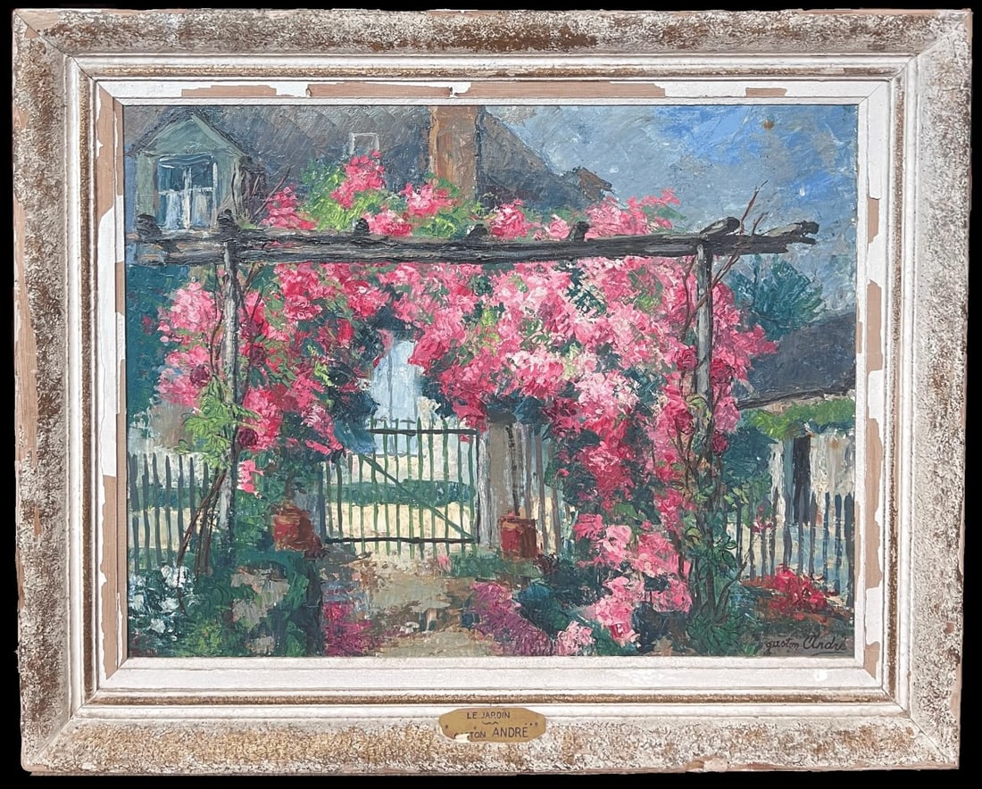 1950's Colorful French Impressionist Flower Garden Archway Signed Impressionist 1950's (1 of 14)