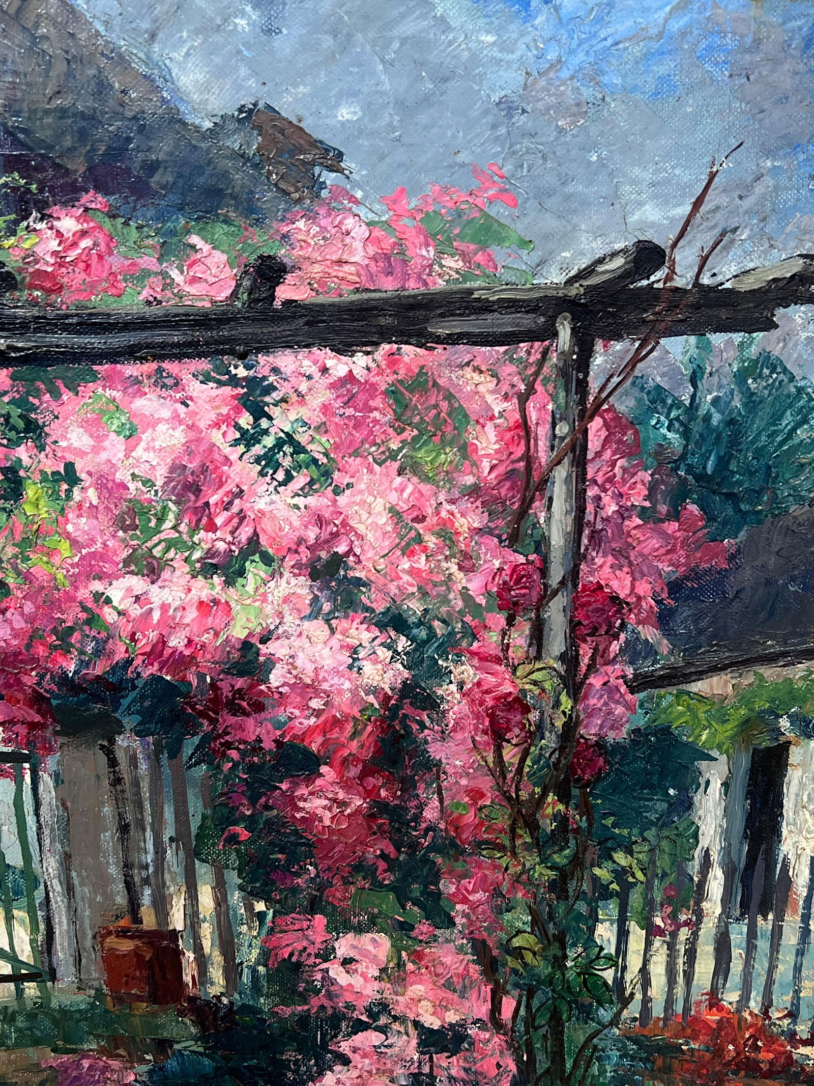 1950's Colorful French Impressionist Flower Garden Archway Signed Impressionist 1950's - 5
