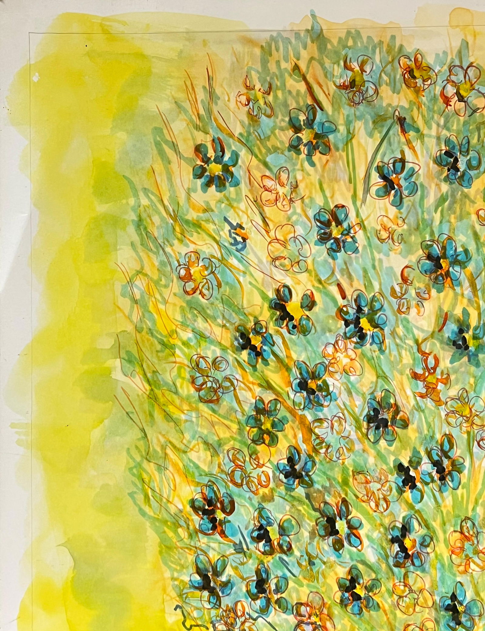 1950's Colorful Wildflowers in a Copper Vase in Yellow Interior Still Life 1971 - 7