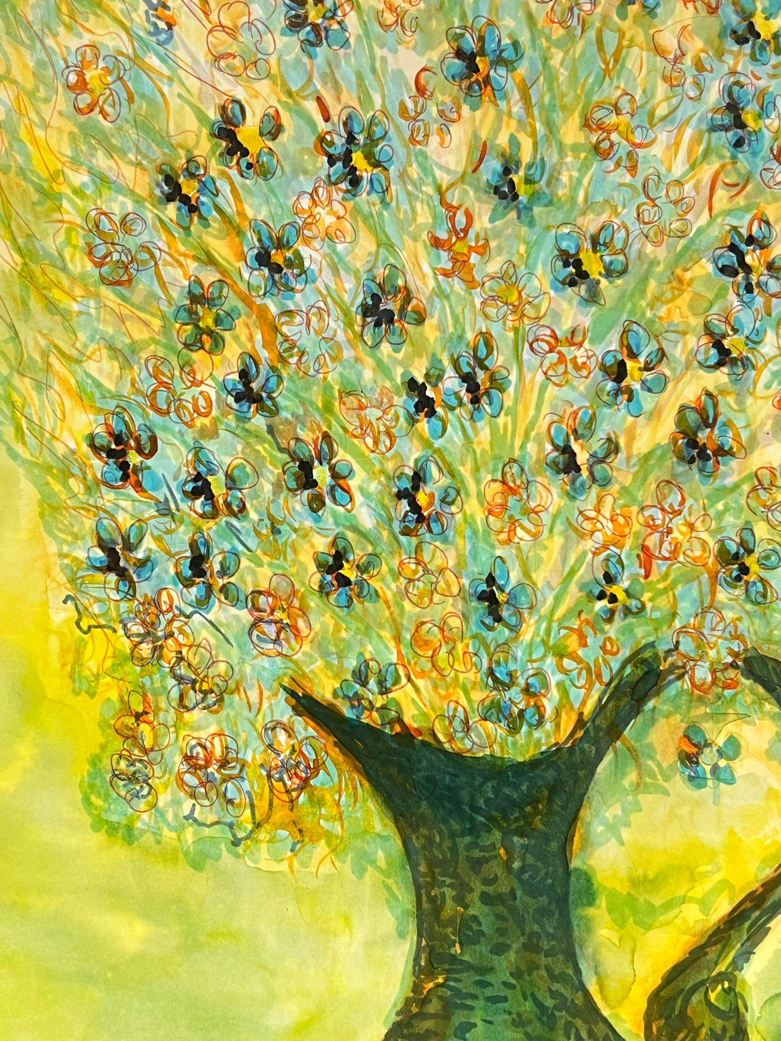 1950's Colorful Wildflowers in a Copper Vase in Yellow Interior Still Life 1971 - 8