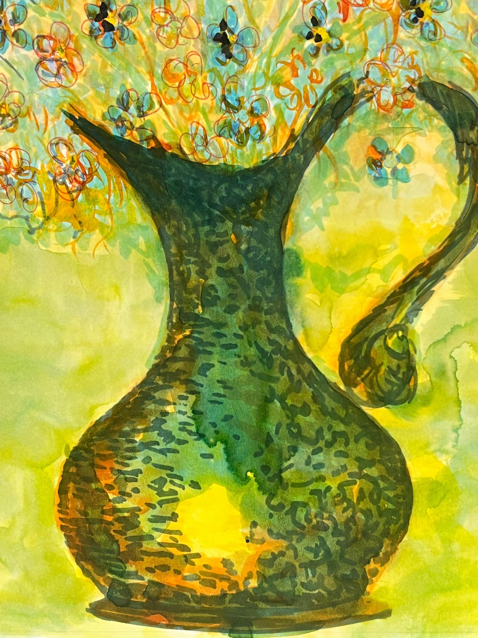 1950's Colorful Wildflowers in a Copper Vase in Yellow Interior Still Life 1971 - 9