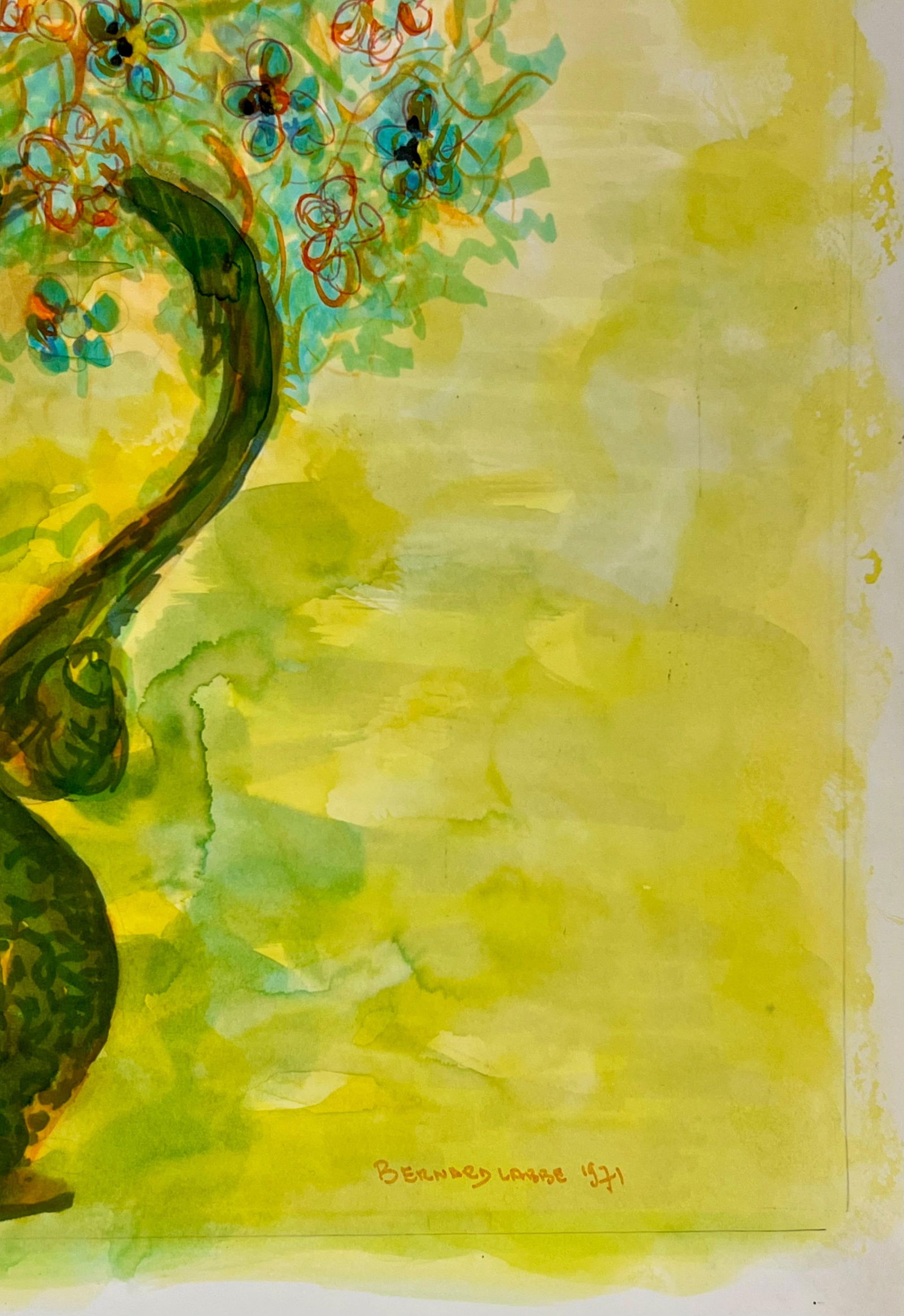 1950's Colorful Wildflowers in a Copper Vase in Yellow Interior Still Life 1971 - 2