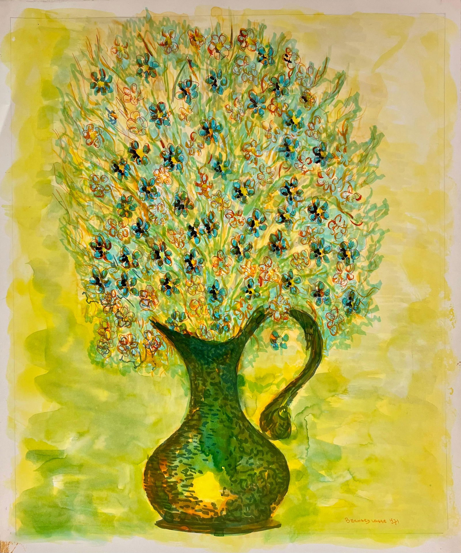 1950's Colorful Wildflowers in a Copper Vase in Yellow Interior Still Life 1971 - 4