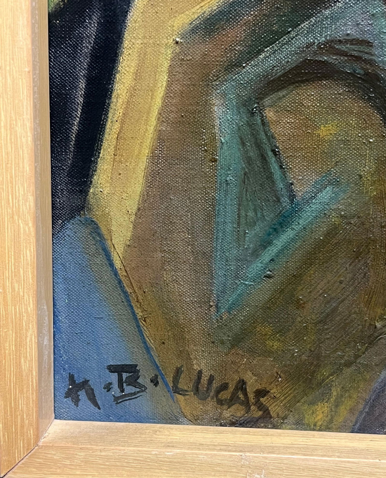 1950's French Cubist Signed Oil Portrait of Mysterious Blonde Lady Reading 1950's - 6