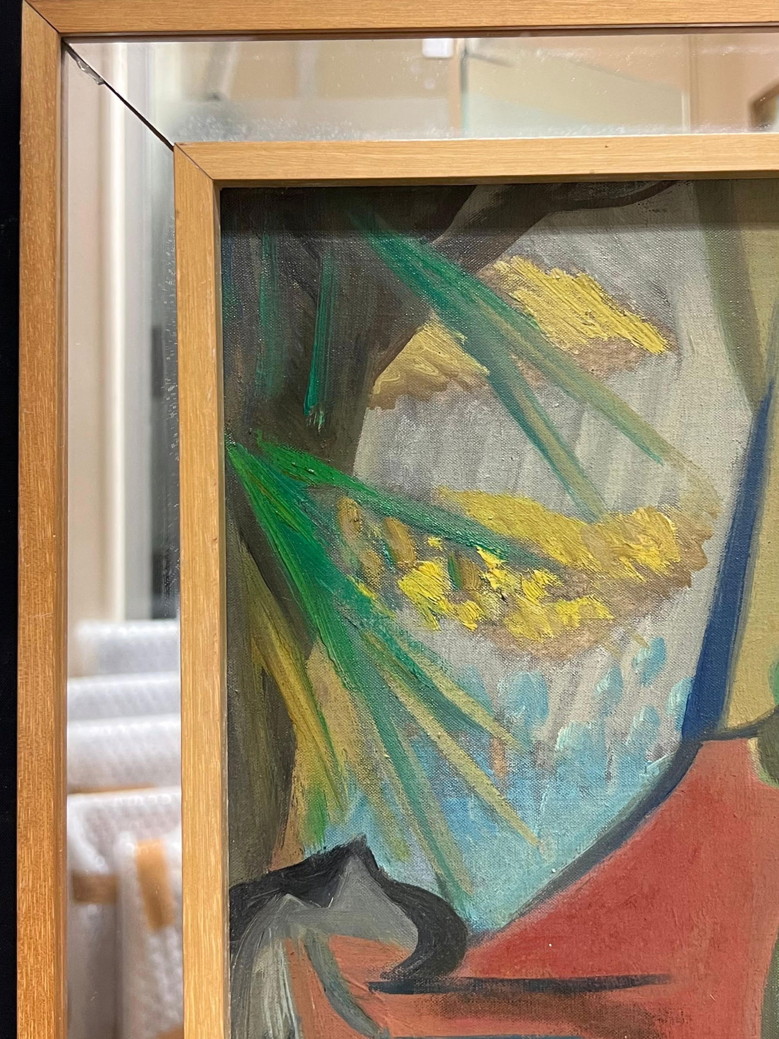 1950's French Cubist Signed Oil Portrait of Mysterious Blonde Lady Reading 1950's - 2