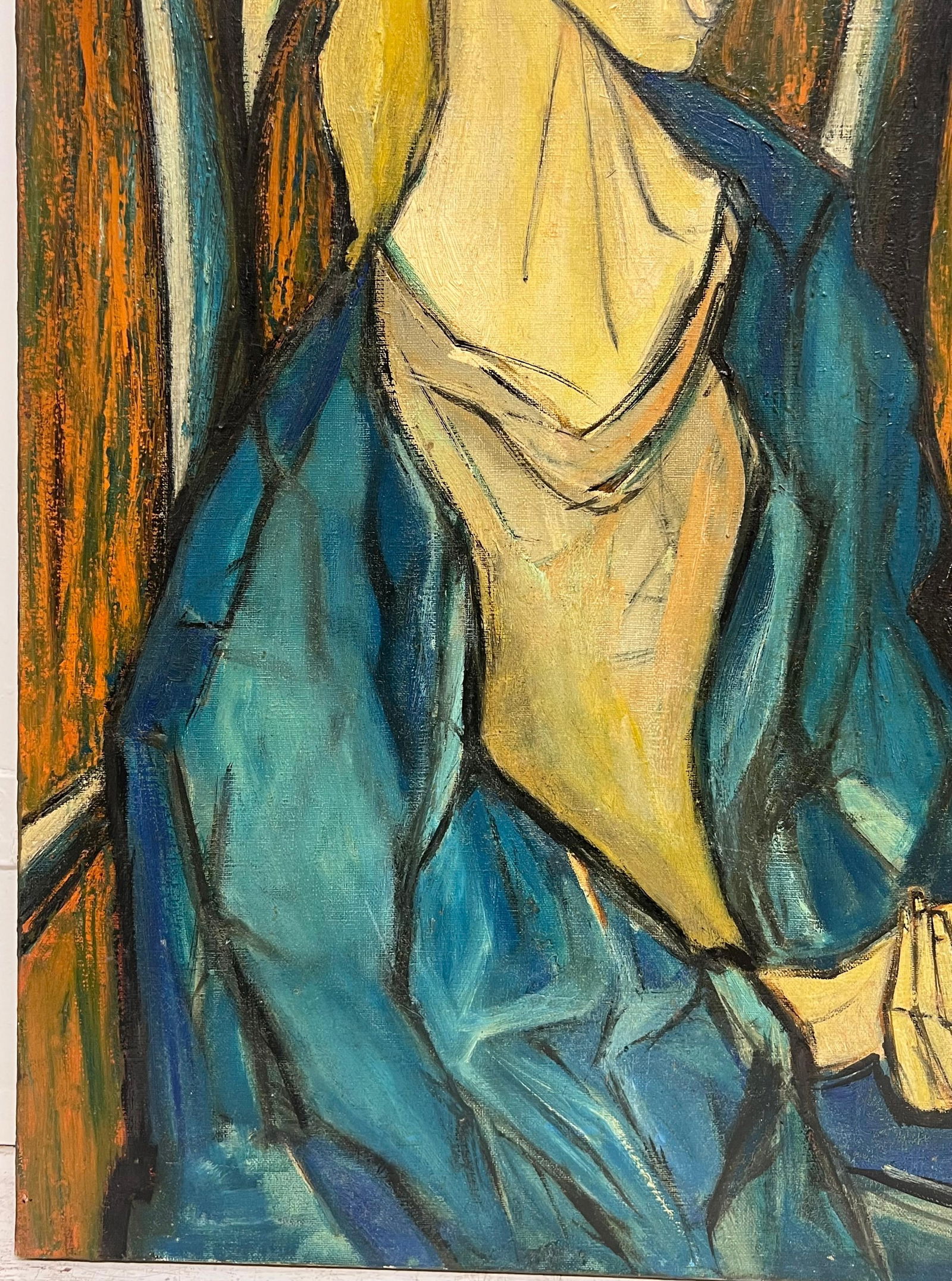 1950's French Expressionist Signed Painting Lady Seated in Chair Harvest Fields 1958 - 9
