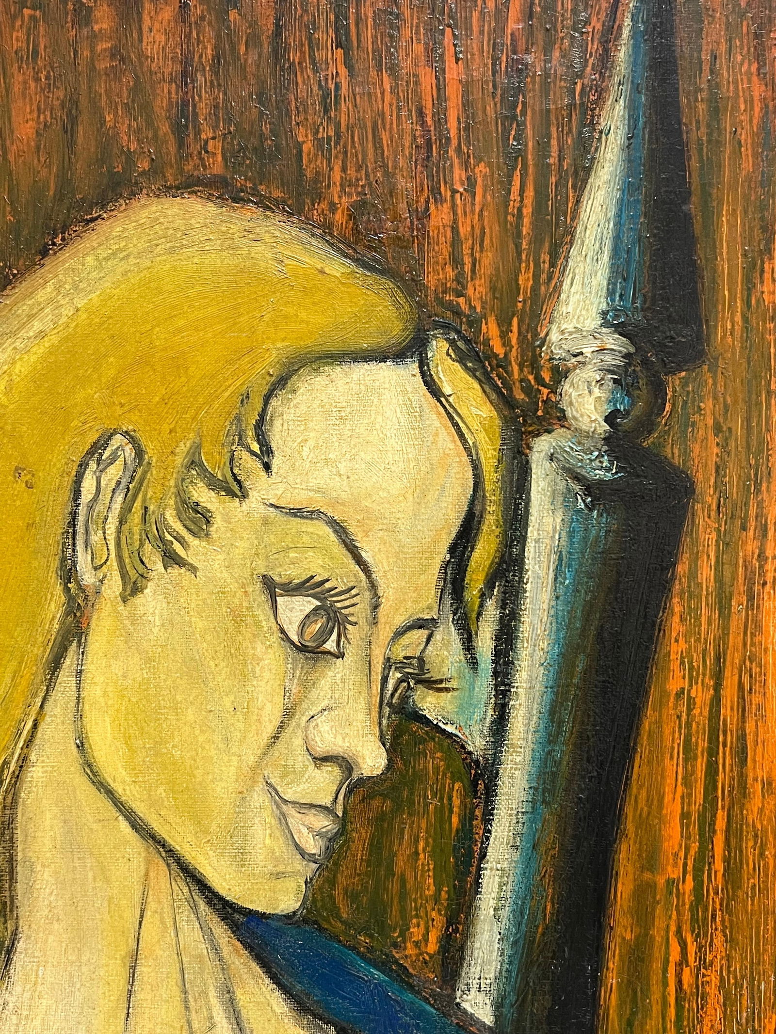 1950's French Expressionist Signed Painting Lady Seated in Chair Harvest Fields 1958 - 12