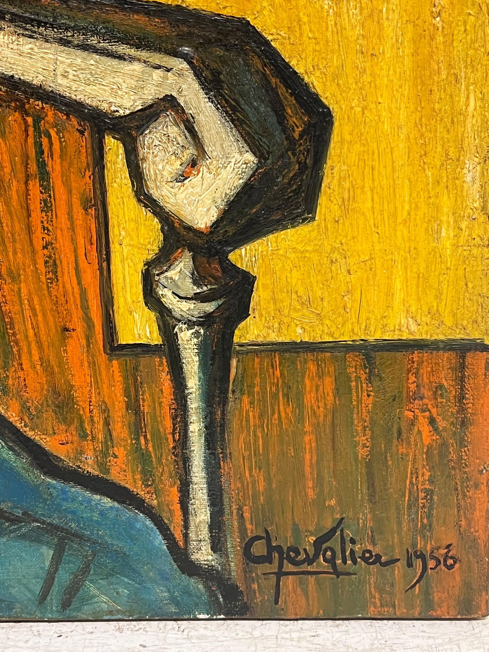 1950's French Expressionist Signed Painting Lady Seated in Chair Harvest Fields 1958 - 14