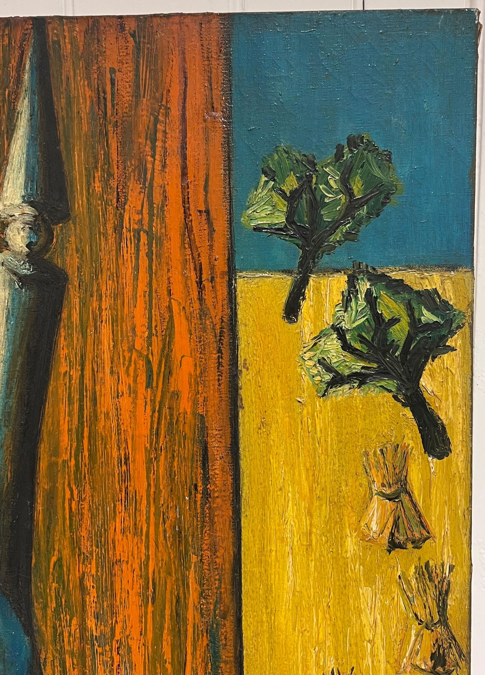 1950's French Expressionist Signed Painting Lady Seated in Chair Harvest Fields 1958 - 5