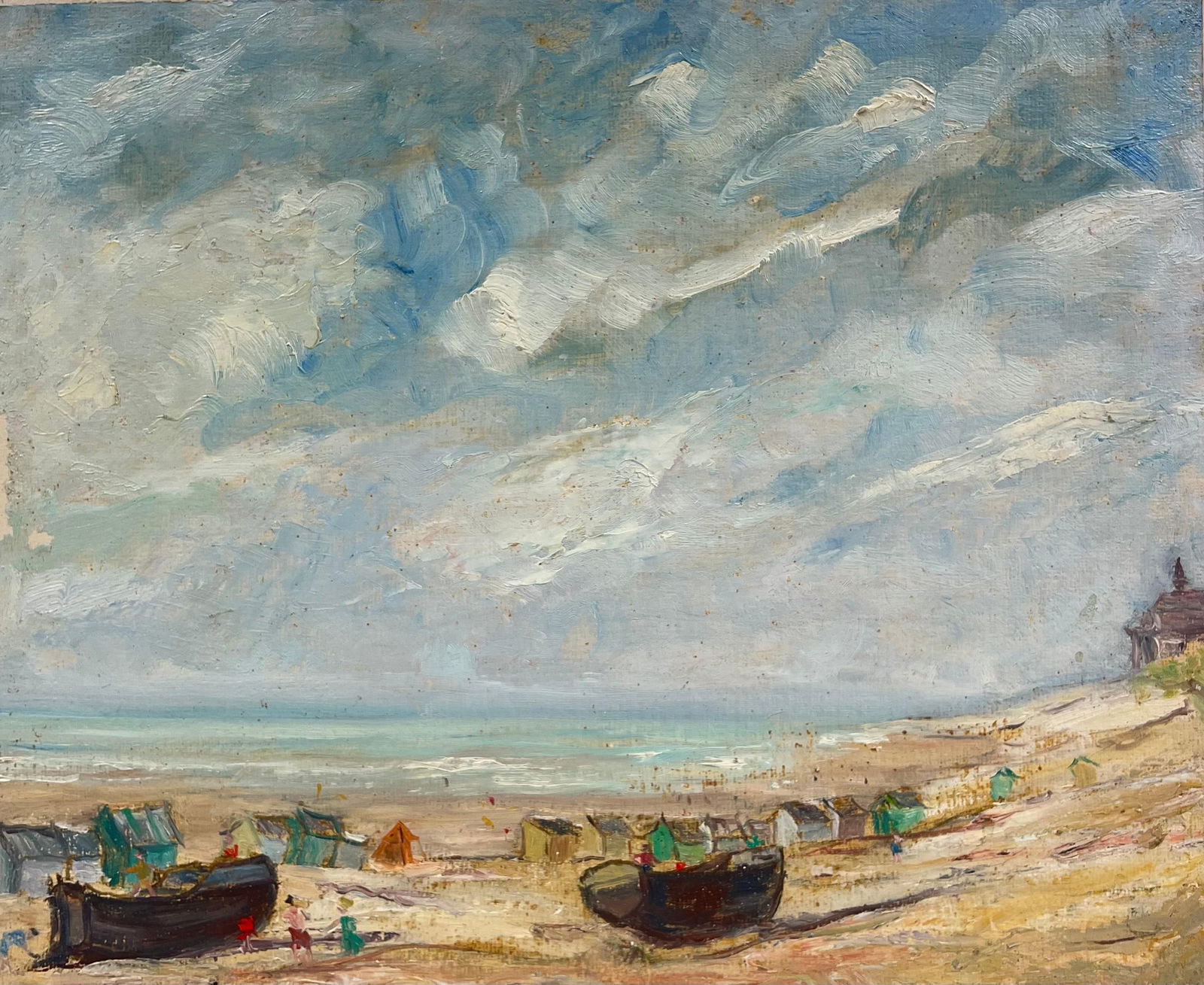 1950's French Impressionist Coastal Landscape with Beached Boats and Hazy Sky 19th Century - 9