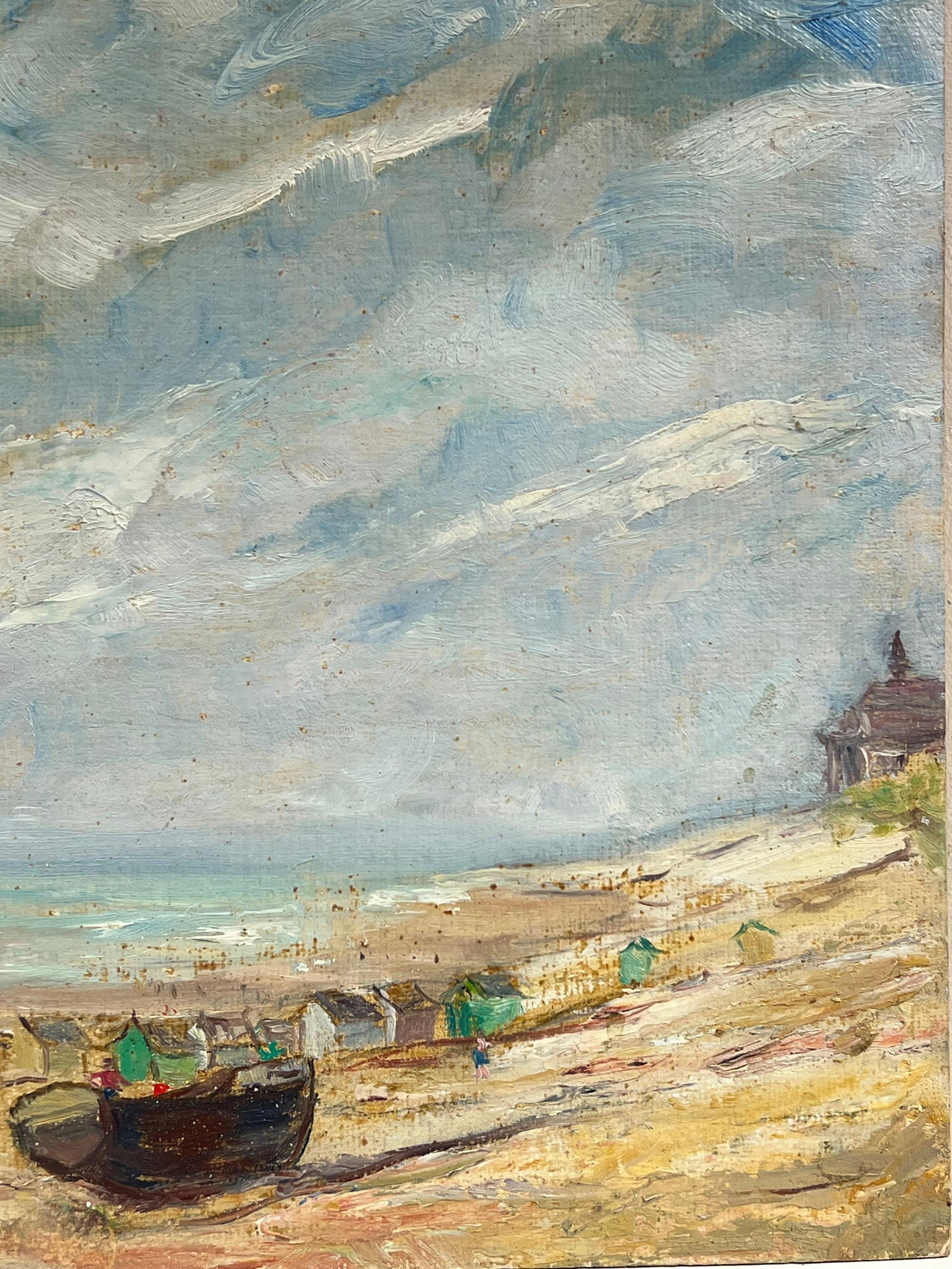 1950's French Impressionist Coastal Landscape with Beached Boats and Hazy Sky 19th Century - 11