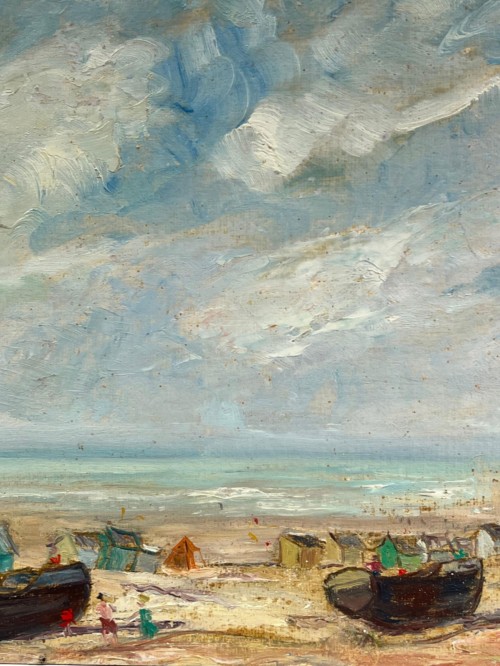 1950's French Impressionist Coastal Landscape with Beached Boats and Hazy Sky 19th Century - 12