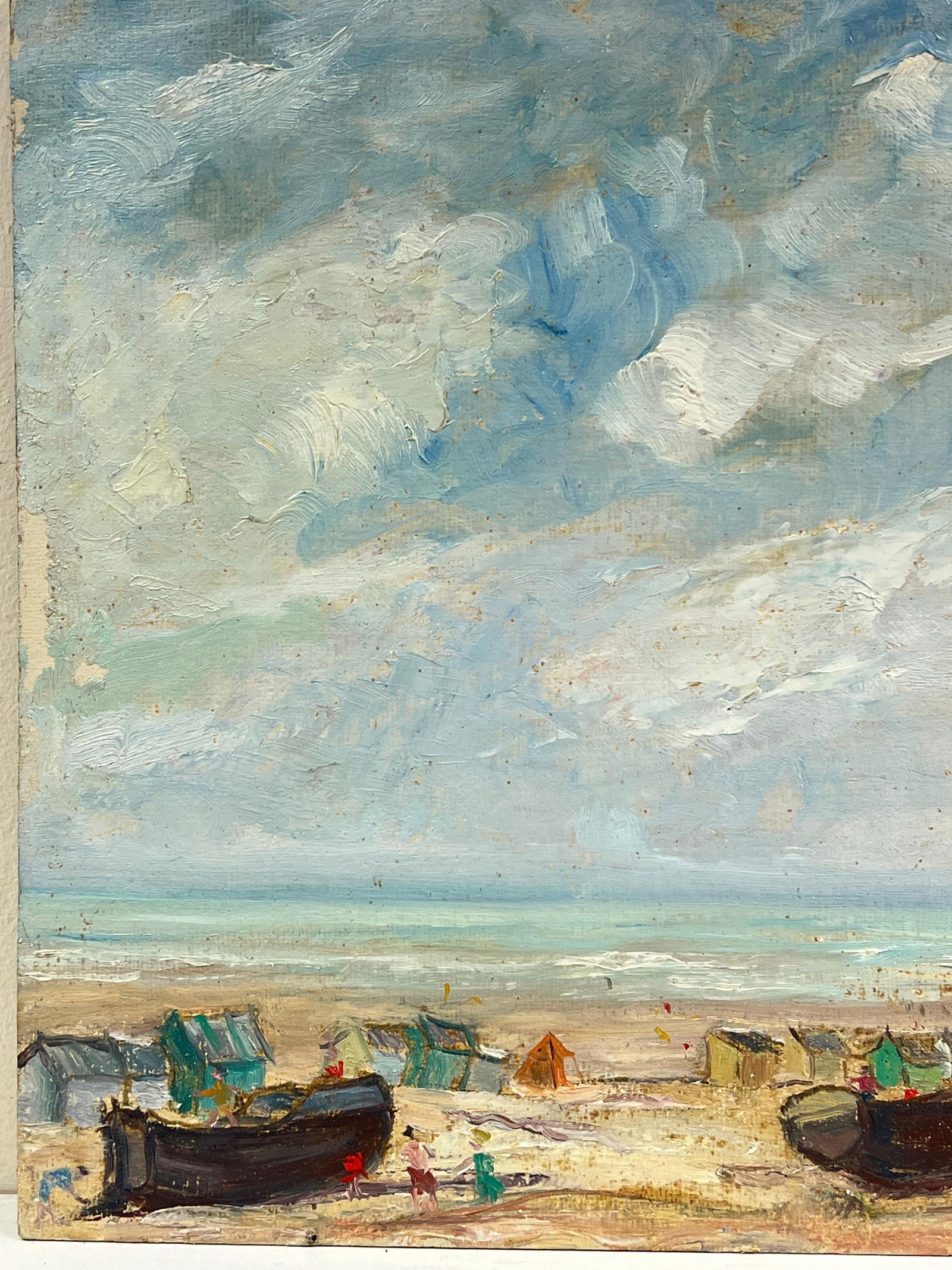 1950's French Impressionist Coastal Landscape with Beached Boats and Hazy Sky 19th Century - 2