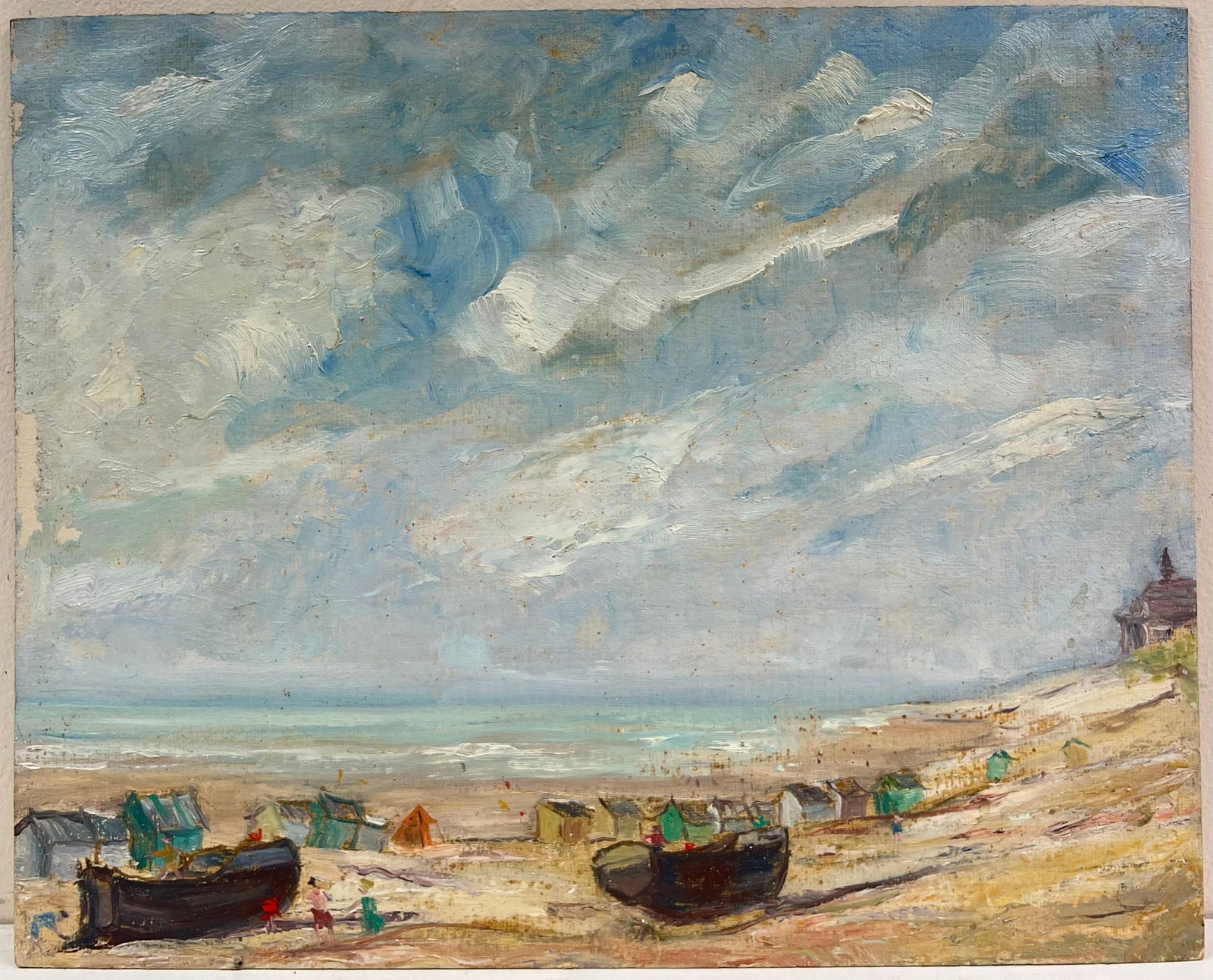1950's French Impressionist Coastal Landscape with Beached Boats and Hazy Sky 19th Century - 4