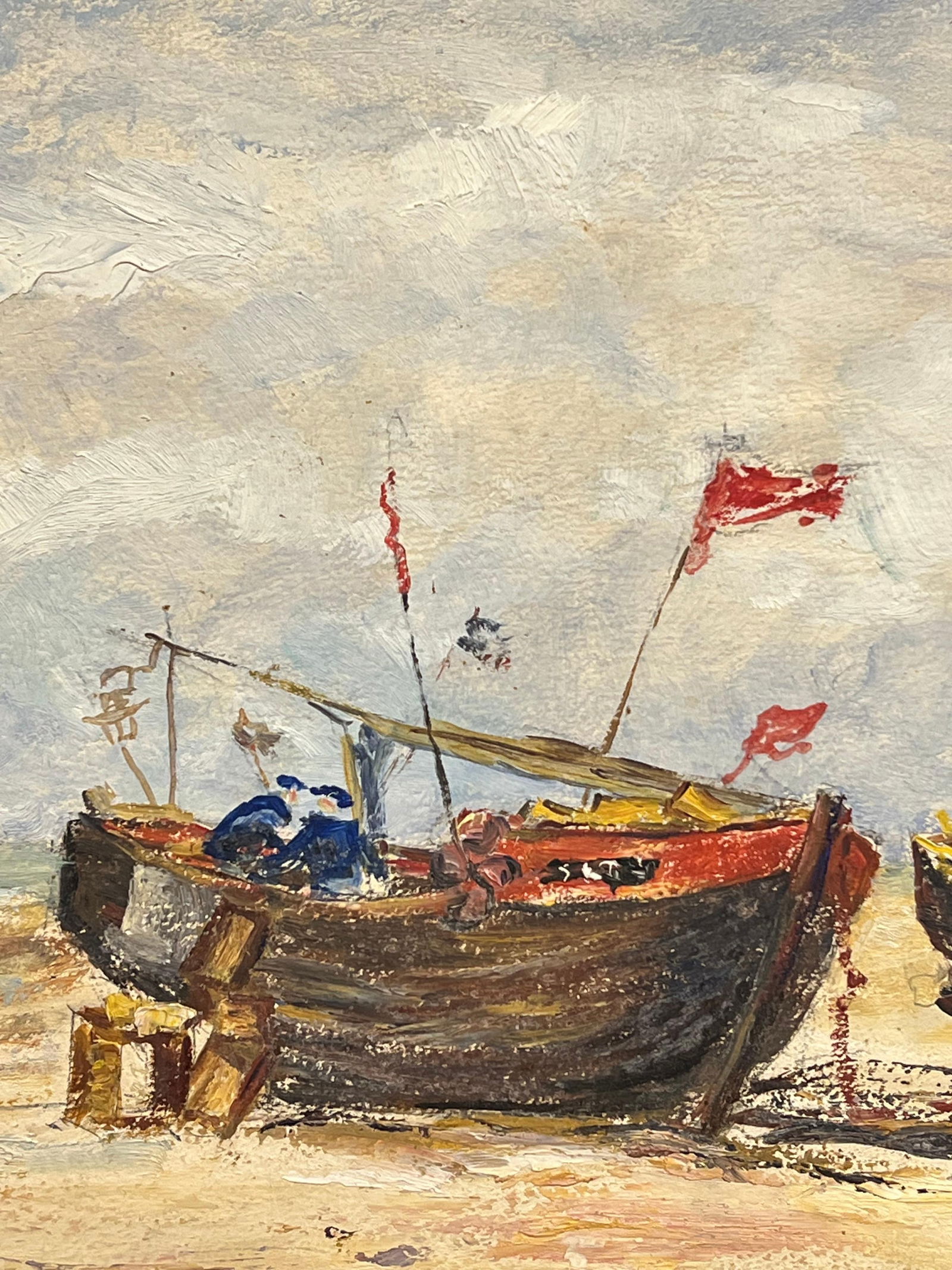 1950's French Impressionist Colorful Fishing Boats Resting on the Beach Oil 19th Century - 6
