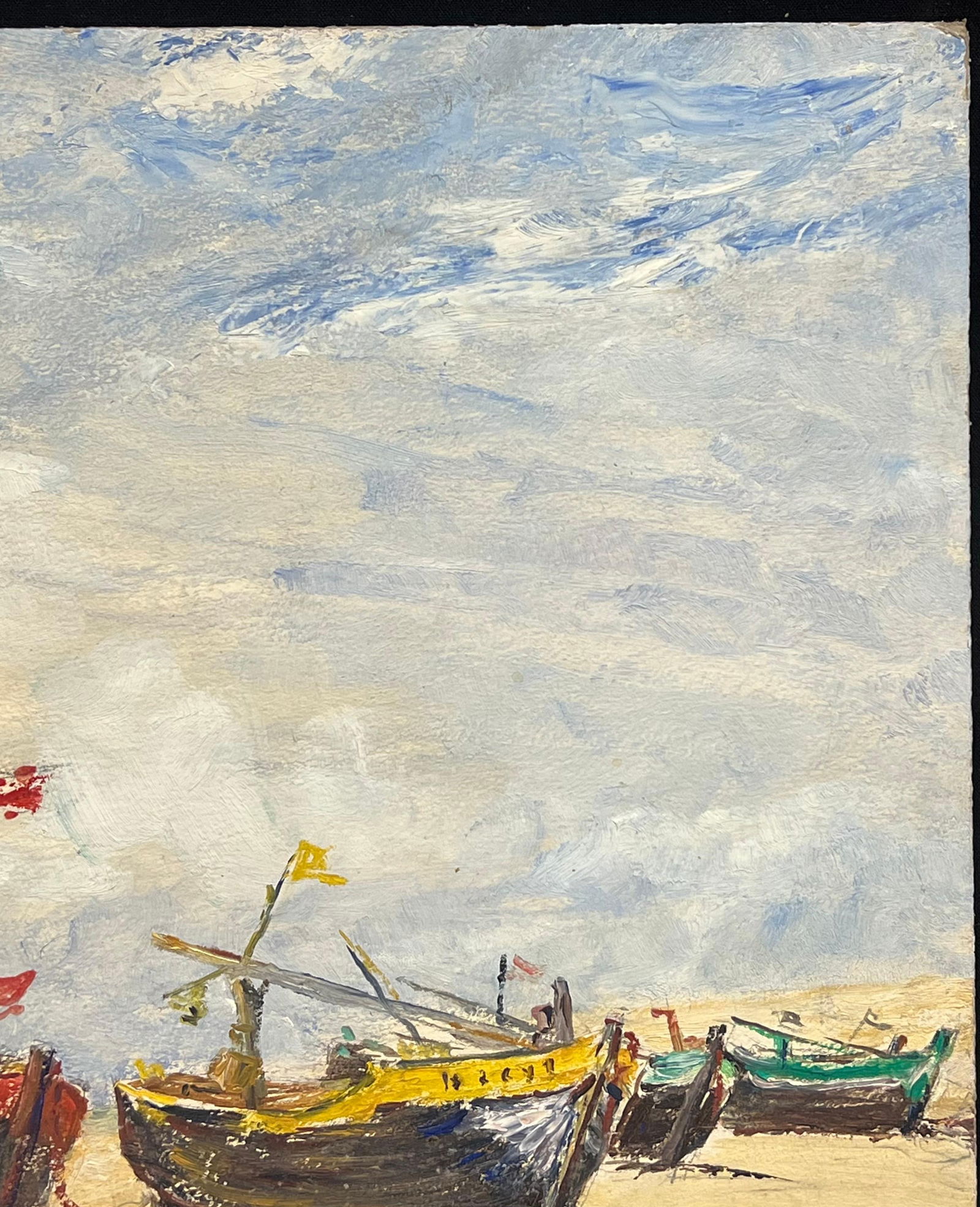 1950's French Impressionist Colorful Fishing Boats Resting on the Beach Oil 19th Century - 7