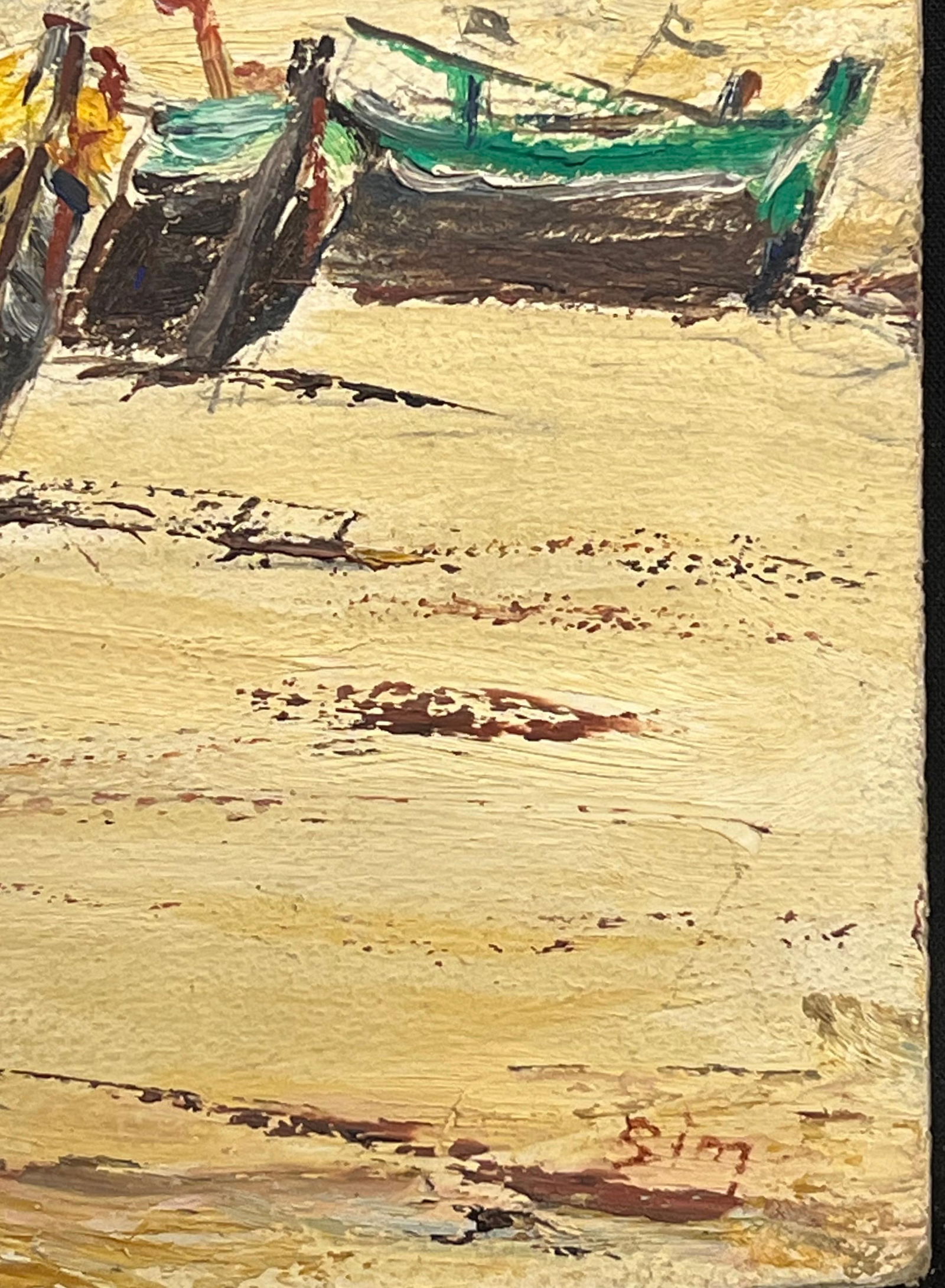 1950's French Impressionist Colorful Fishing Boats Resting on the Beach Oil 19th Century - 8