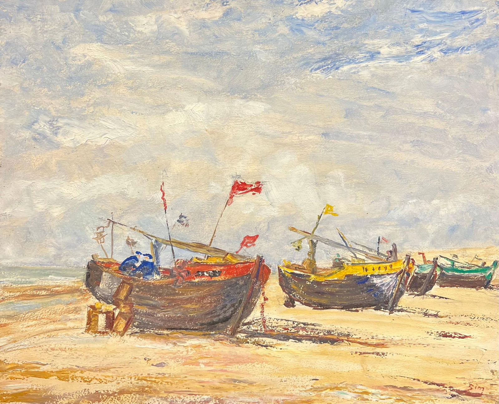 1950's French Impressionist Colorful Fishing Boats Resting on the Beach Oil 19th Century (1 of 13)