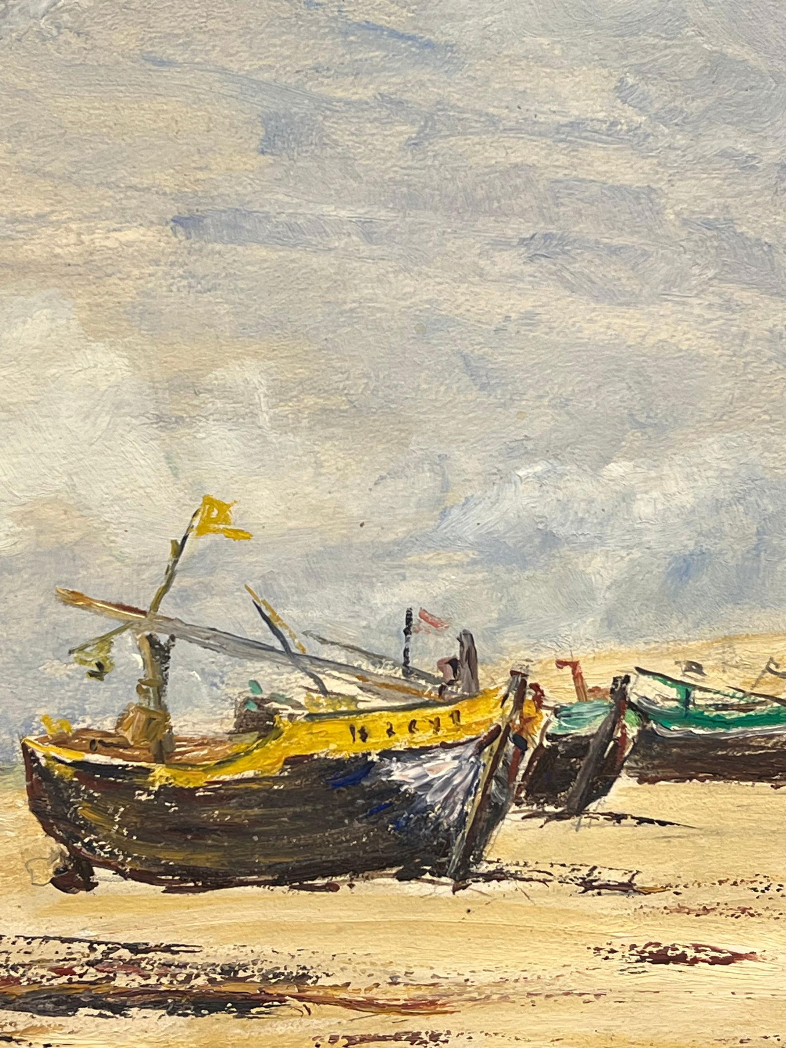 1950's French Impressionist Colorful Fishing Boats Resting on the Beach Oil 19th Century - 5