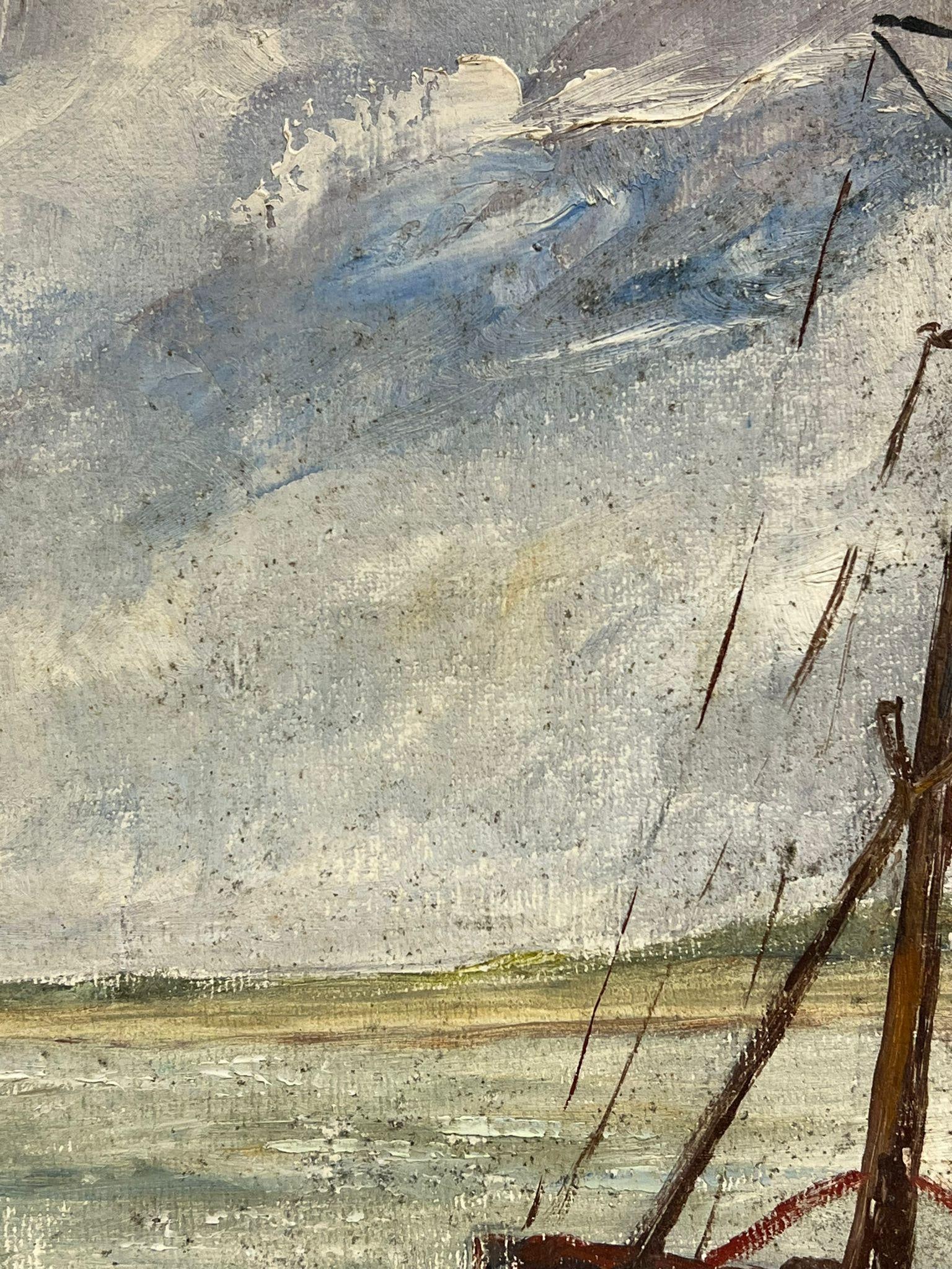 1950's French Impressionist Oil Fishing Boats in Windswept Harbor Scene 19550's - 6