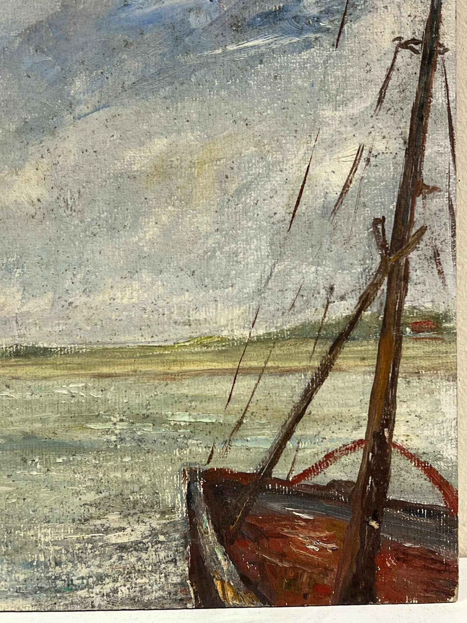 1950's French Impressionist Oil Fishing Boats in Windswept Harbor Scene 19550's - 5