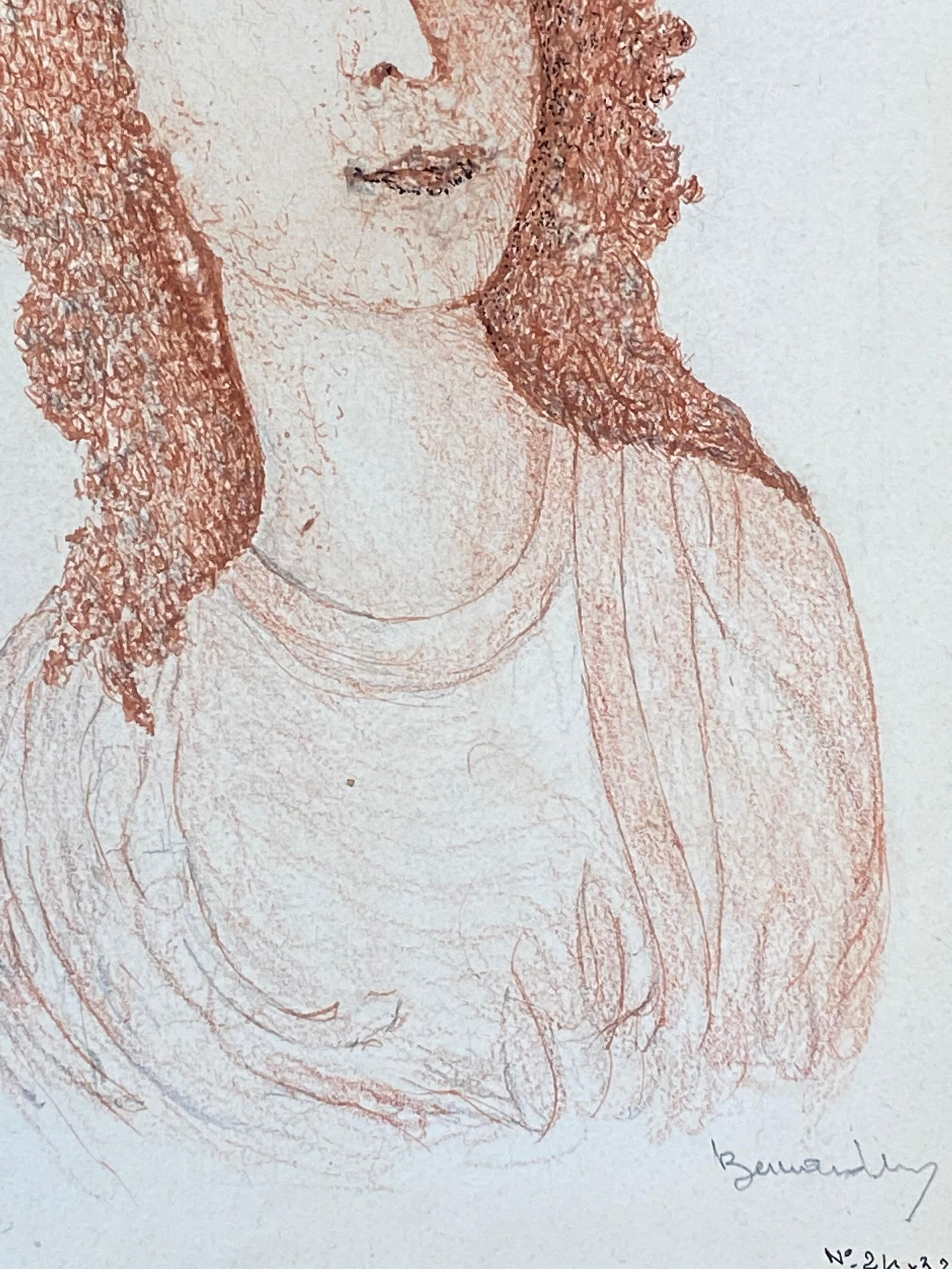 1950's French Modernist / Cubist Drawing, Red Portrait of Lady 1950 - 5