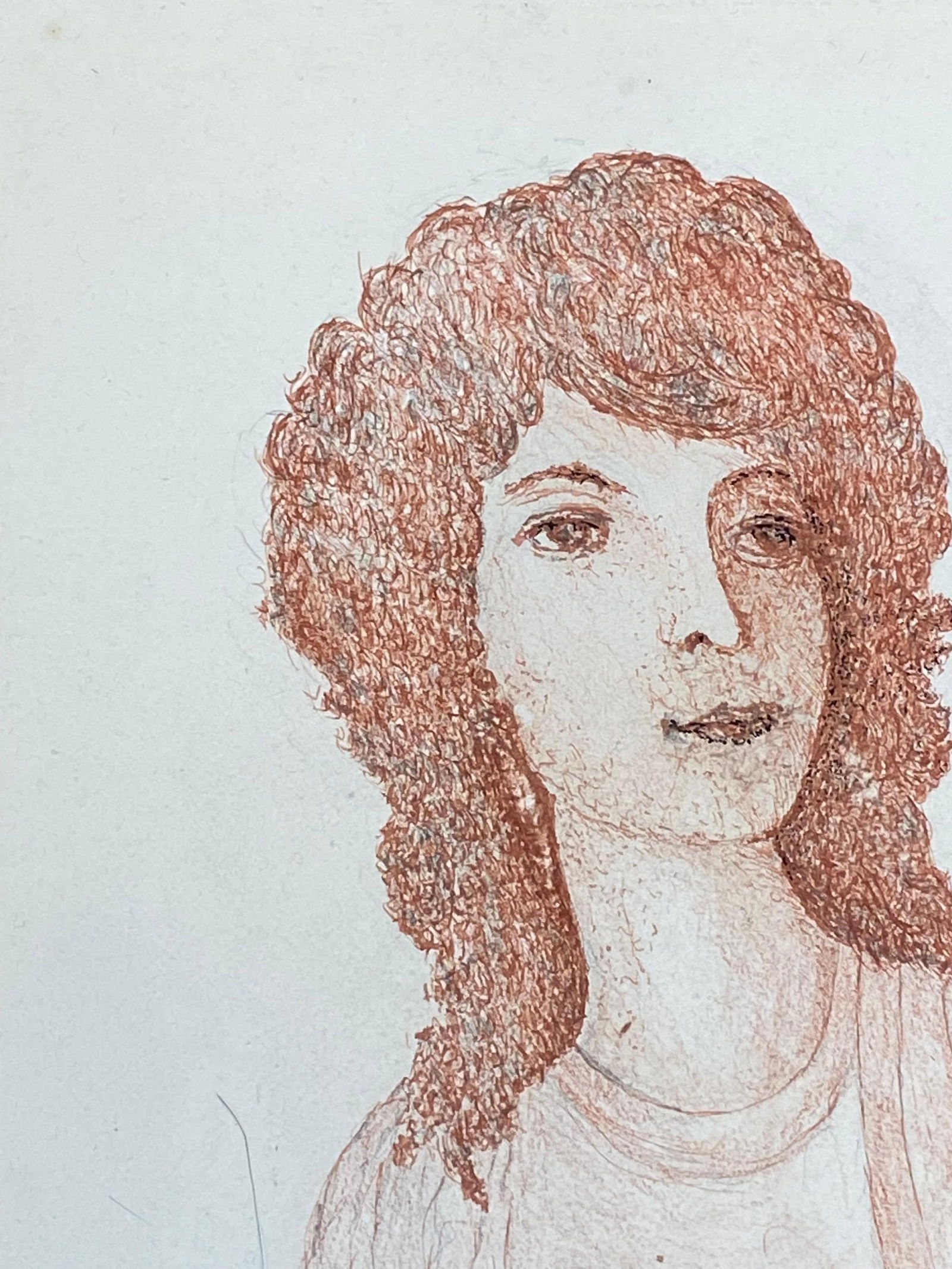 1950's French Modernist / Cubist Drawing, Red Portrait of Lady 1950 - 7