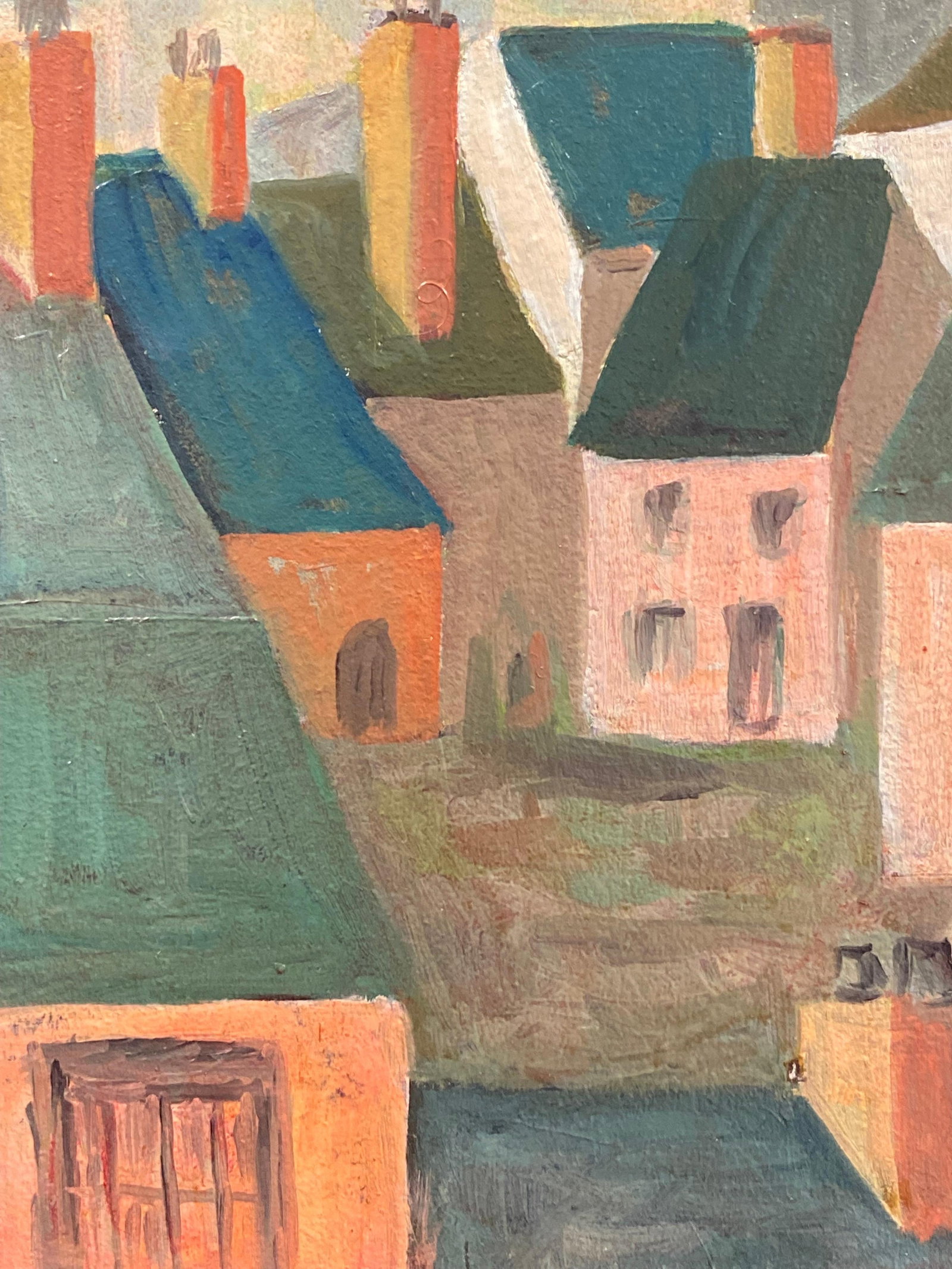 1950's French Modernist / Cubist Painting Signed, French Landscape 20th Century - 11